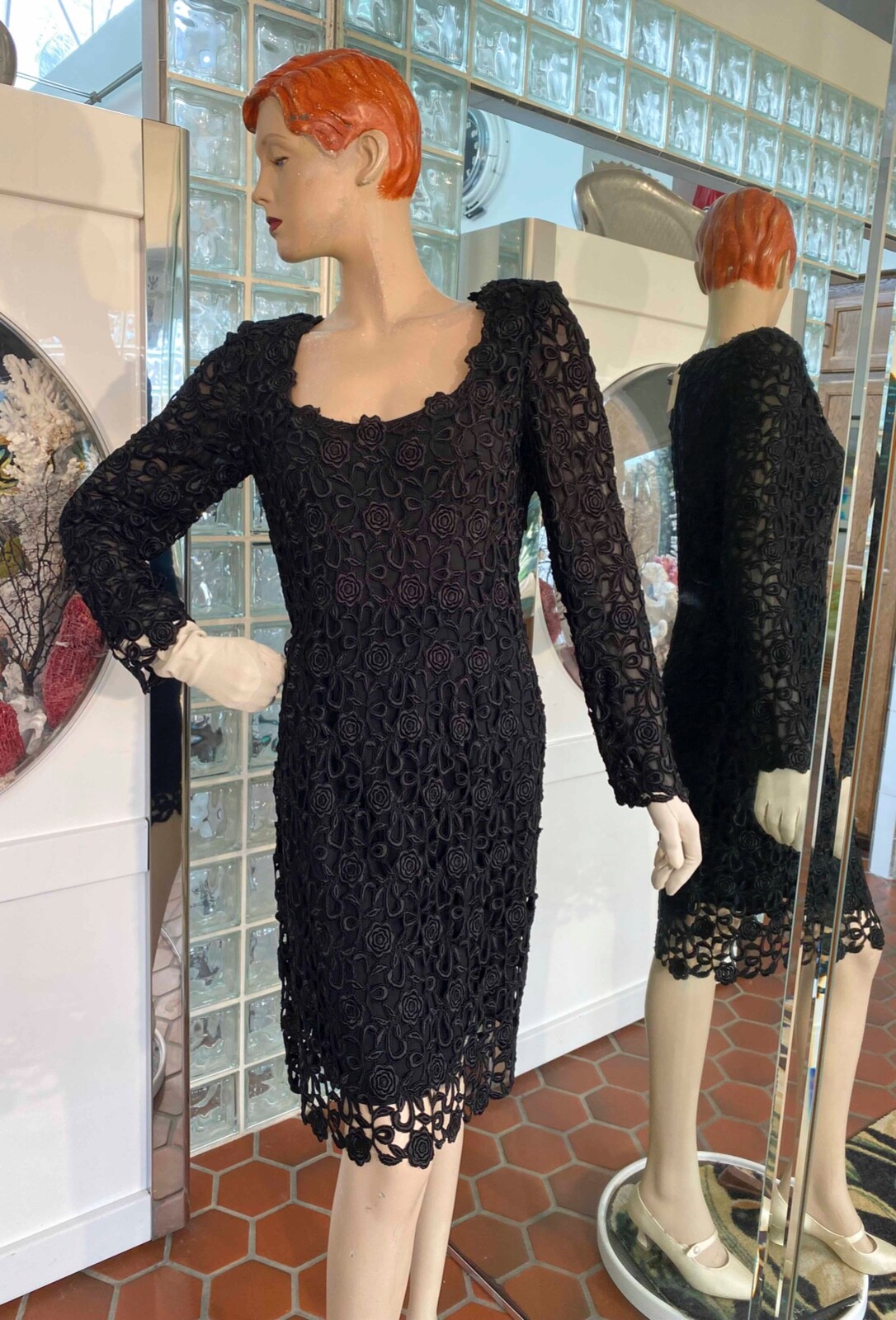 Black Tie Oleg Cassini Lace Black Cocktail Dress Size M
