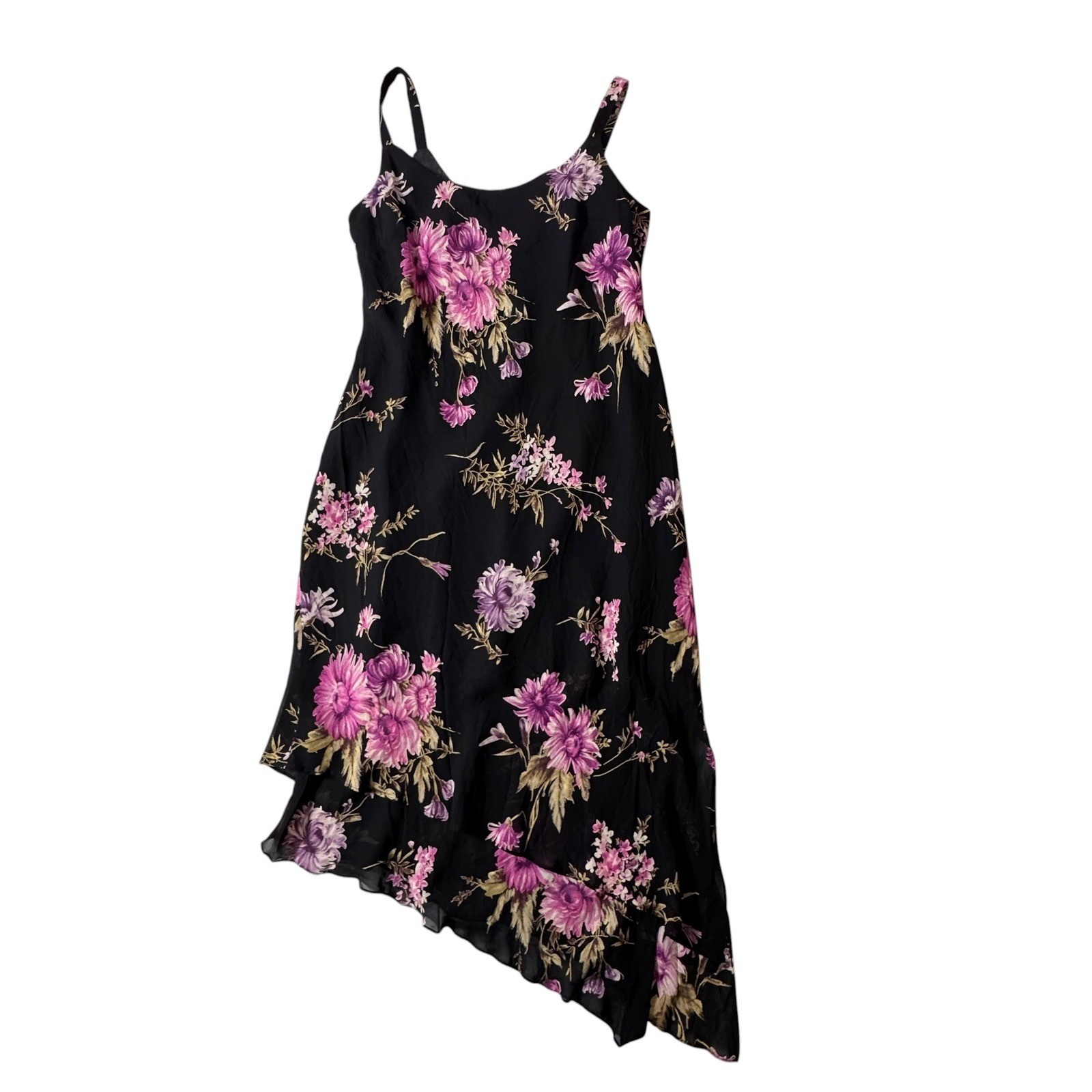Evan-Picone Floral Midi Dress Womens 14 Black Excellent 90s Vintage Pullover
