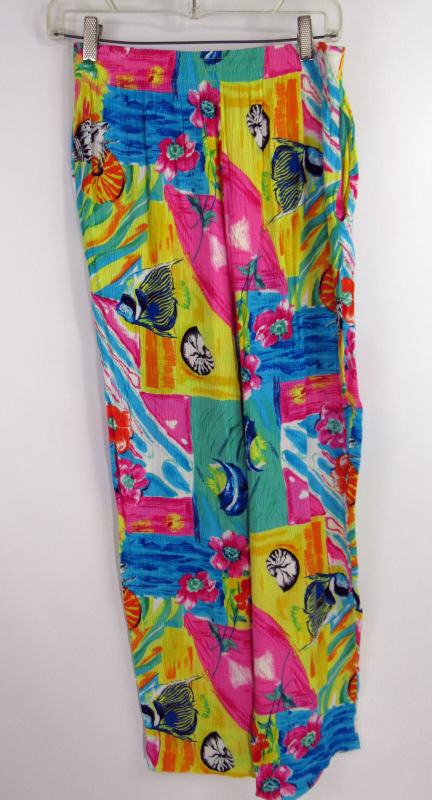 Colorful vintage 1980s or 90 pants sea theme angelfish seashell