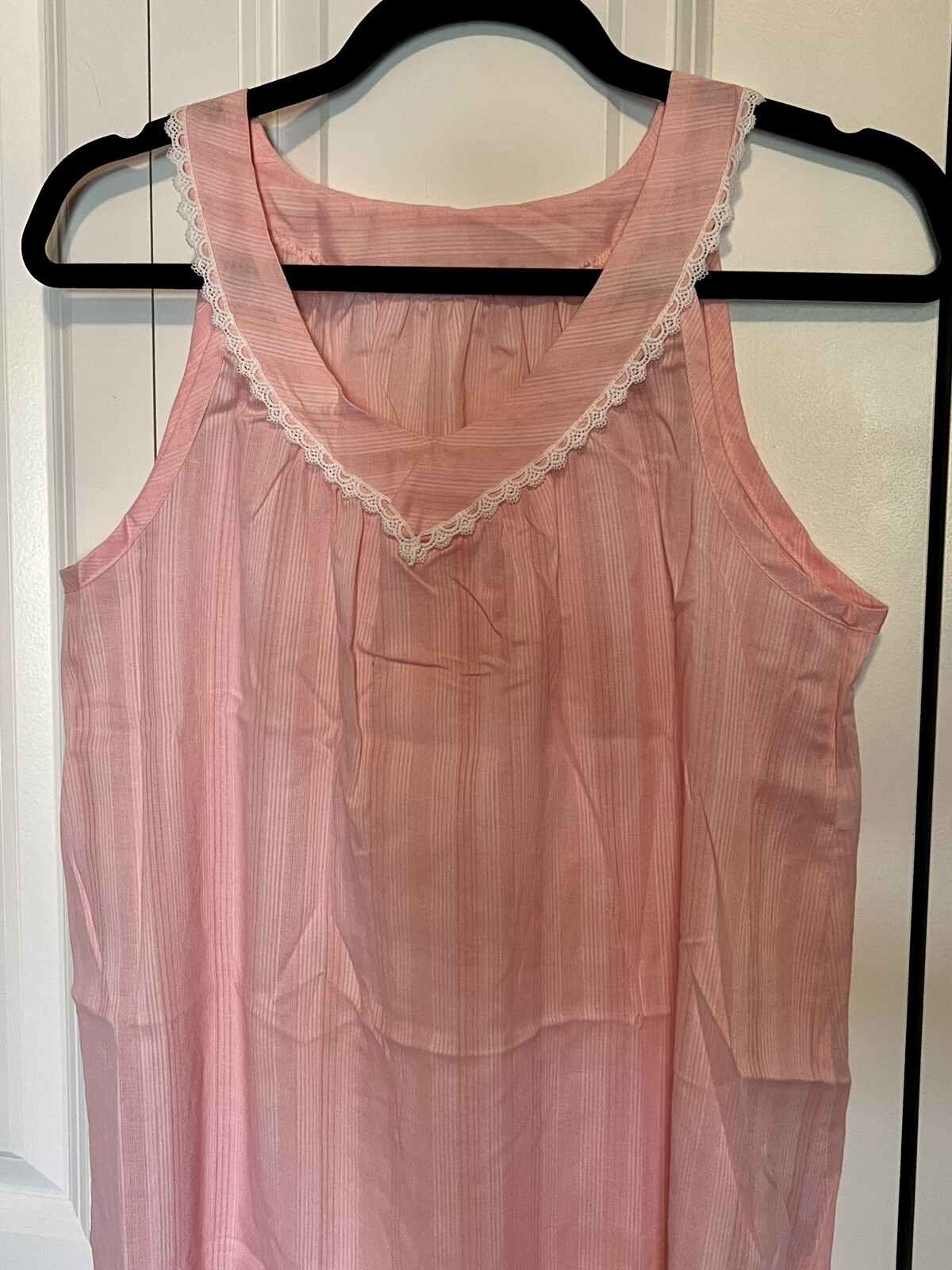 Vintage Dutchmaid Nightgown Pink Striped Eyelet Collar Women’s Size 15 Med NOS
