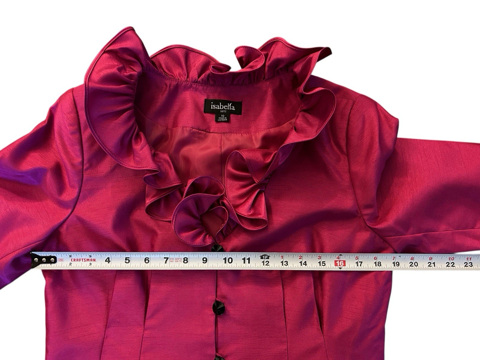 Vintage Pink Ruffled Jacket NWT 1990’s Glam Evening Blouse Jet Black Buttons