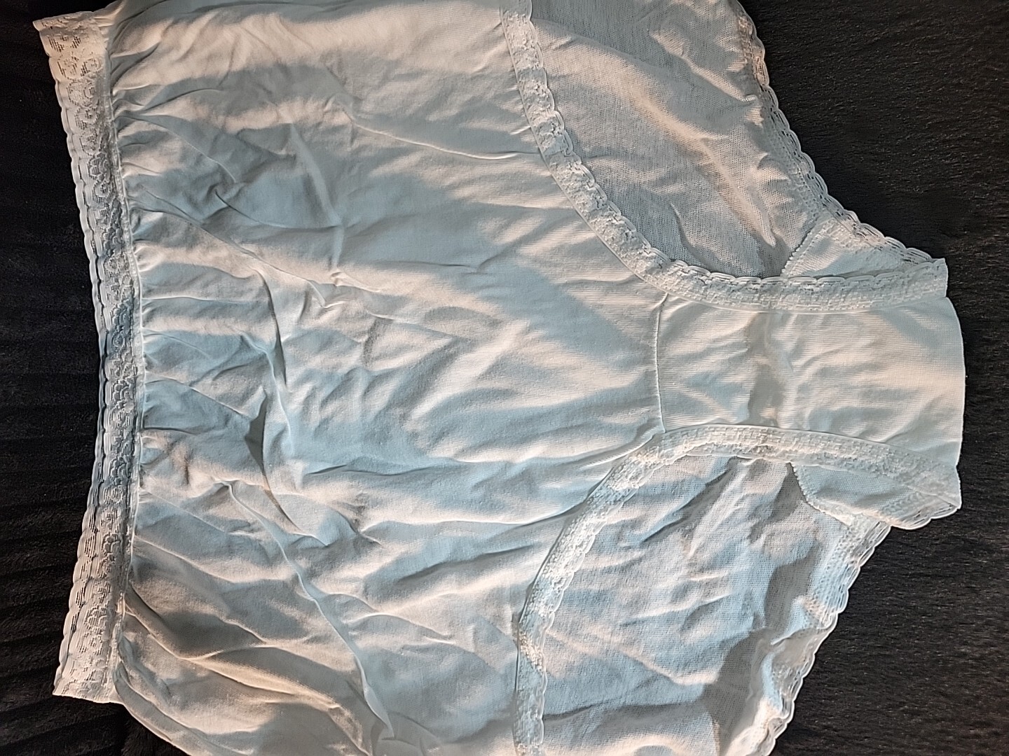 1 Pair 80s Pastel Lace Trim 100% Cotton Granny Panty White Sz 12 USA High Waist