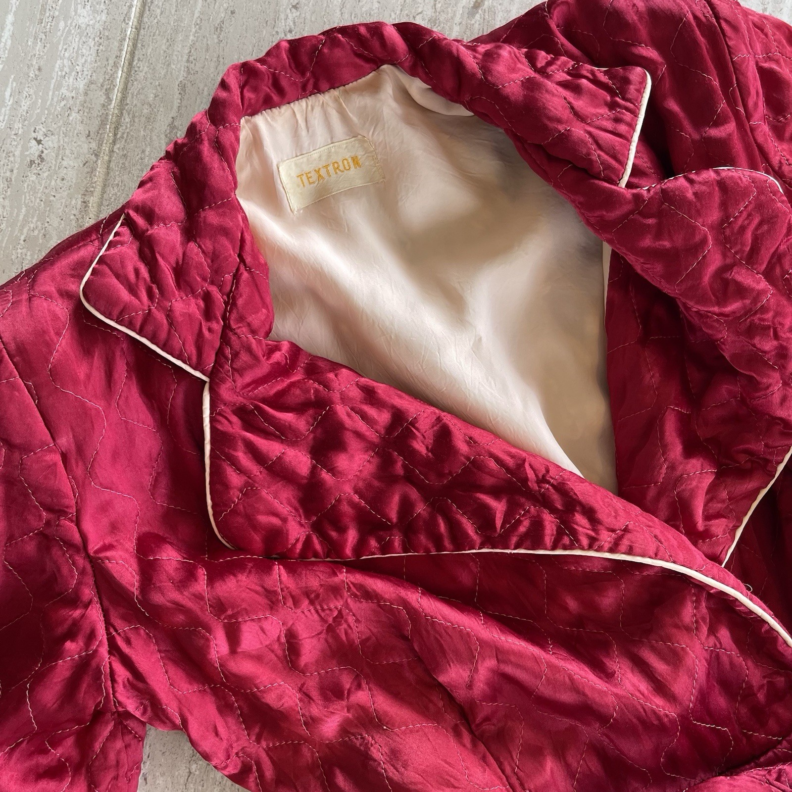 Vintage Textron Quilted Robe Womens Medium Red Satin Long Belted Loungewear
