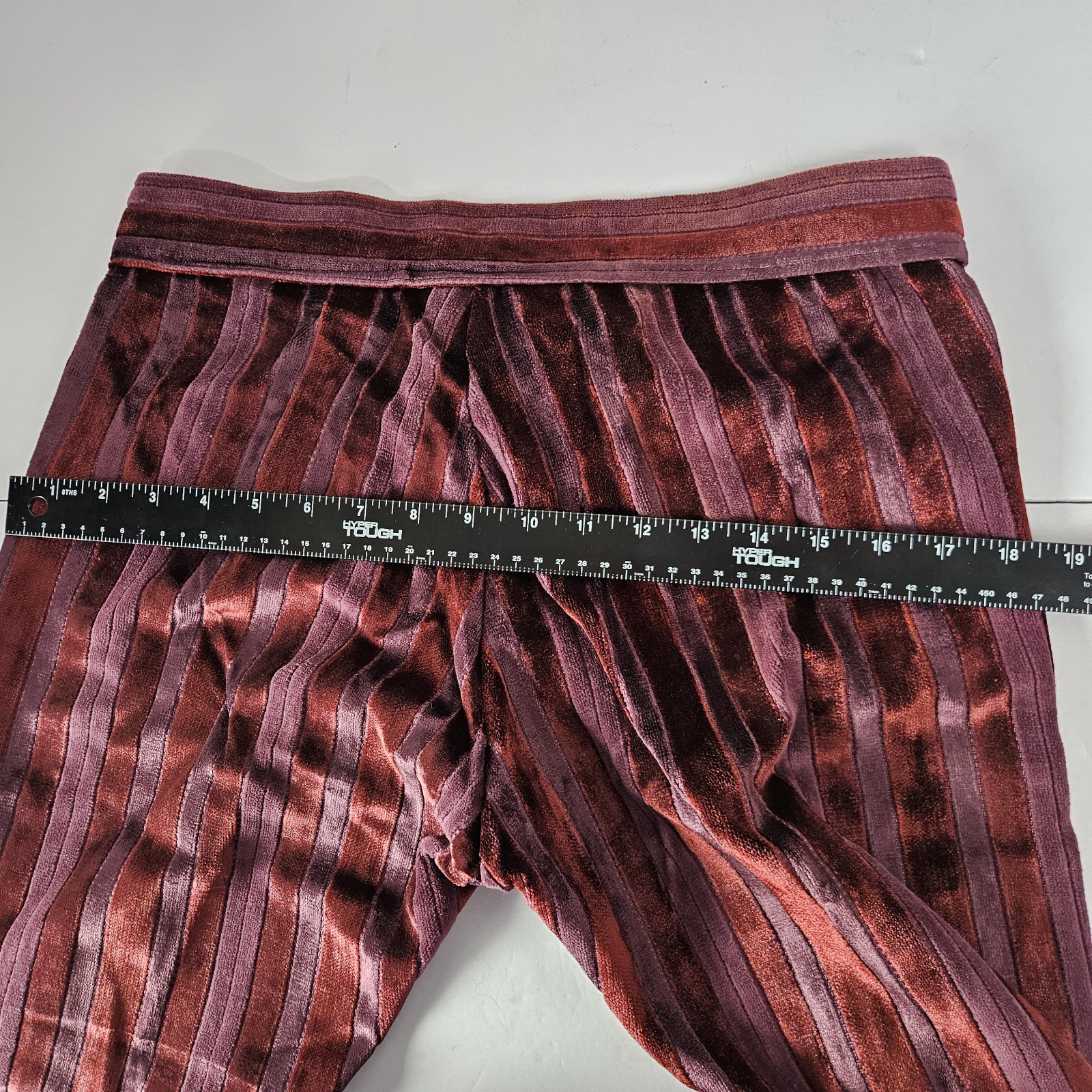 VTG 60S Red&Purple Strip Velvet Carpet Bag FLARED PANTS Bell Bottom Hippy 13/14