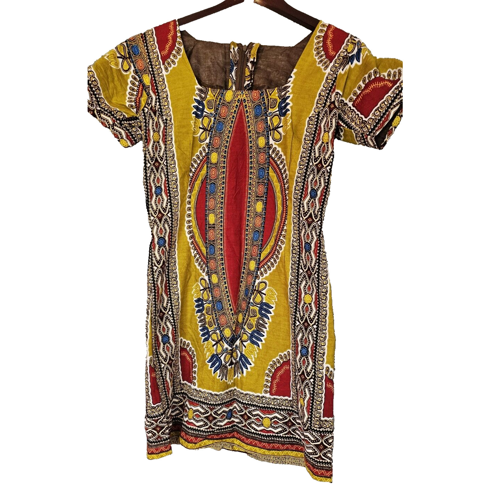 Vintage Handmade Cotton India Wax Block Print Dress Boho Hippie Retro Small