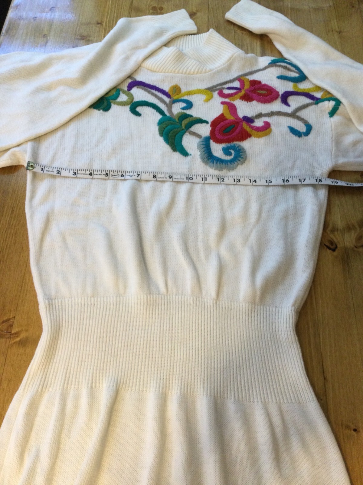 Vintage Darian Acrylic Knit Sweater Dress Crewel Embroidered Floral Slouch Midi