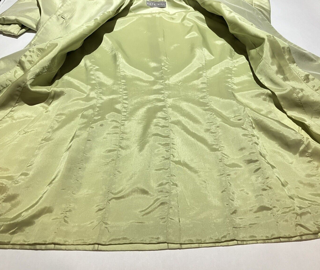 kate hill lime green shoulder pads two piece silk womens suit size 6top/4pants