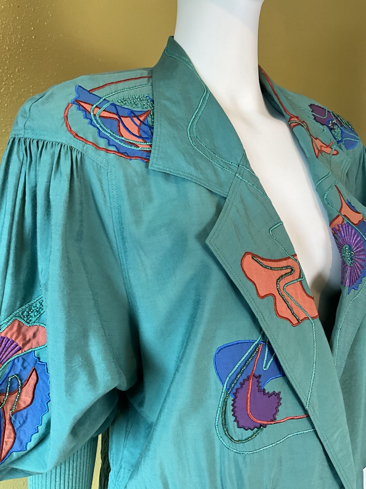 Vtg 80s Marc D’arcy Jacket Embroidered Beaded Applique Shoulder Pads Sz 4 Button
