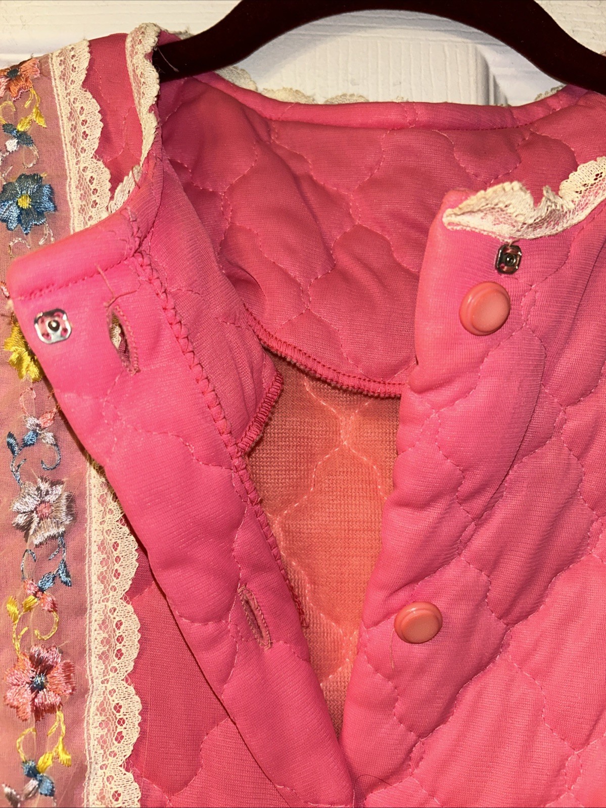 Vintage 60s 70s Light Quilted Pink Long Robe Grannycore Coastal Grandma Lingerie