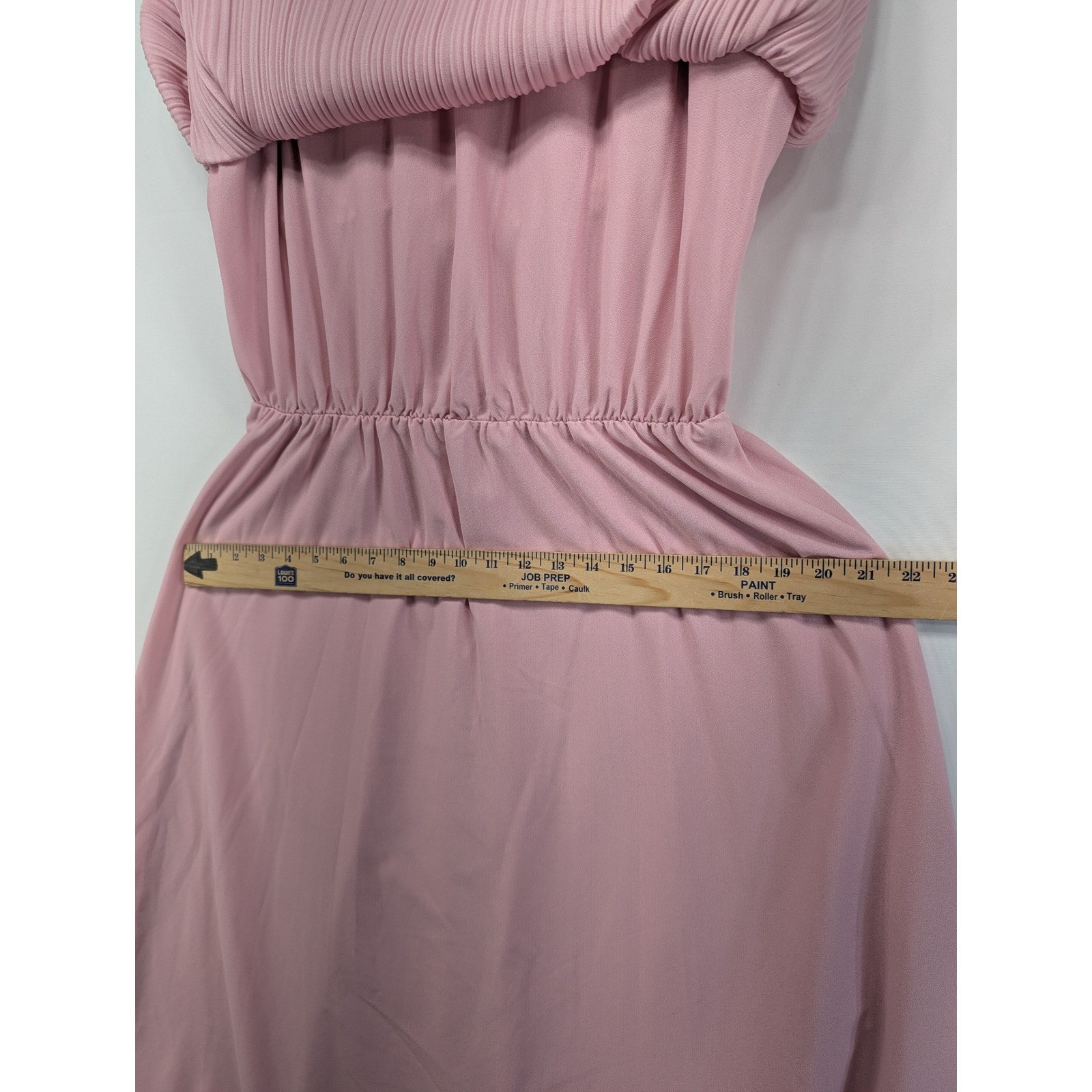 Cue Fashions Vintage Pink Pleated Lace Trim Midi Dress 16W Made in USA Pussybow