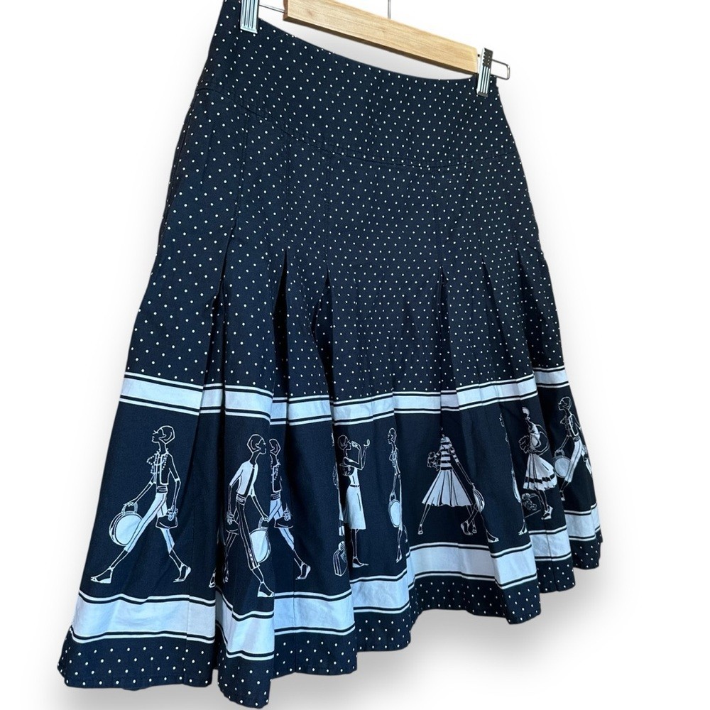 Vtg Liz Claiborne Pleated A Line Midi Skirt Polka Dot Shoppers Cotton Retro 4P