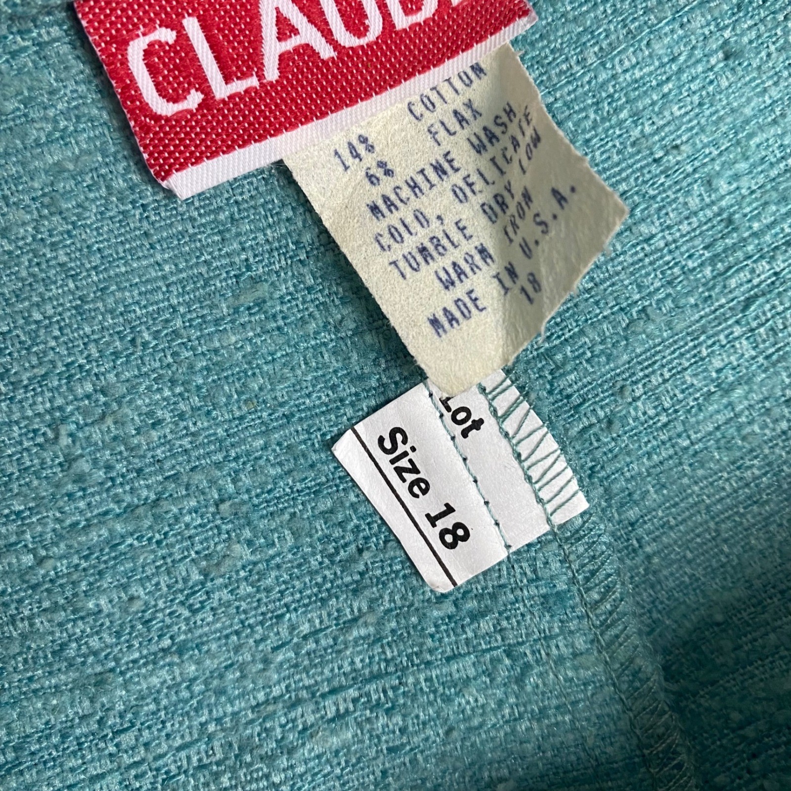 Claude Vintage Pleated High Waisted Cotton Linen Shorts Womens 18 Teal Blue