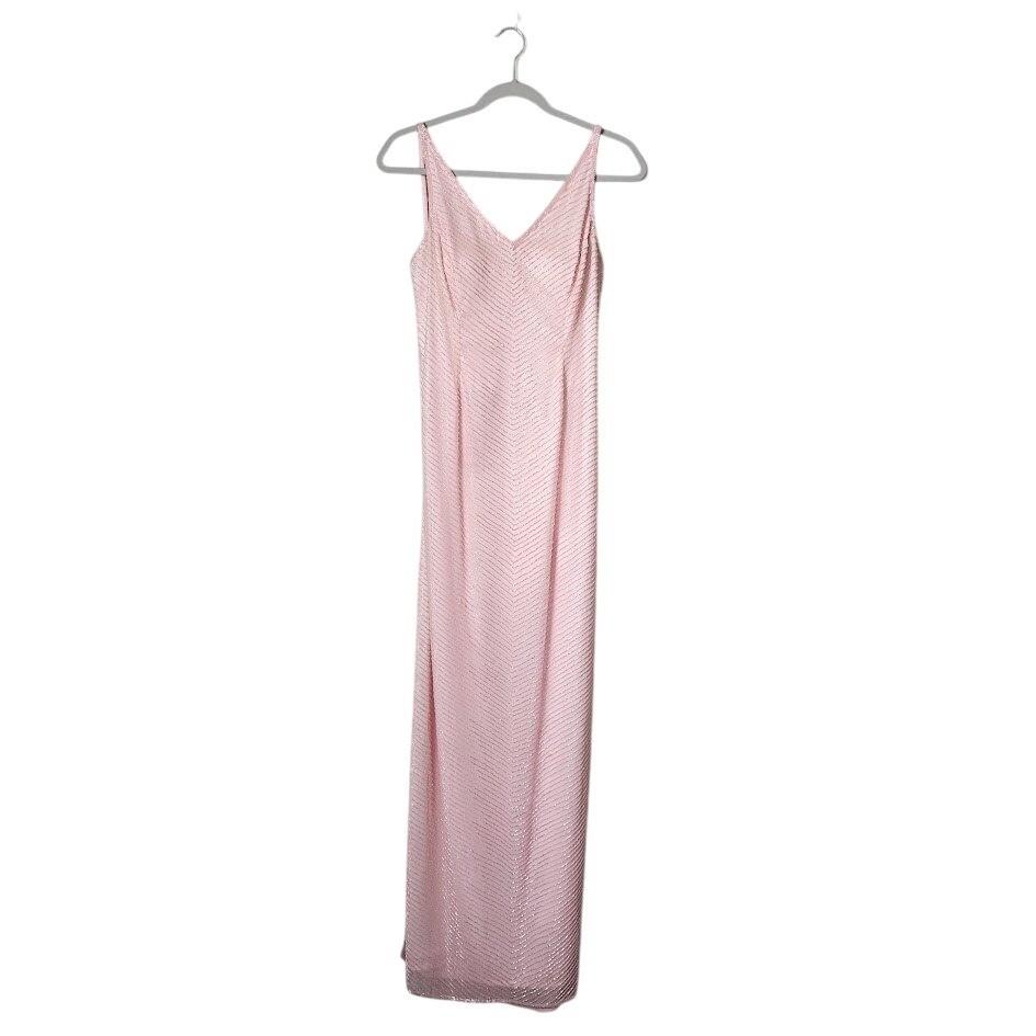 COLORWAYS VINTAGE Y2K Chevron Beaded silk gown in blush pink soft girl Prom L