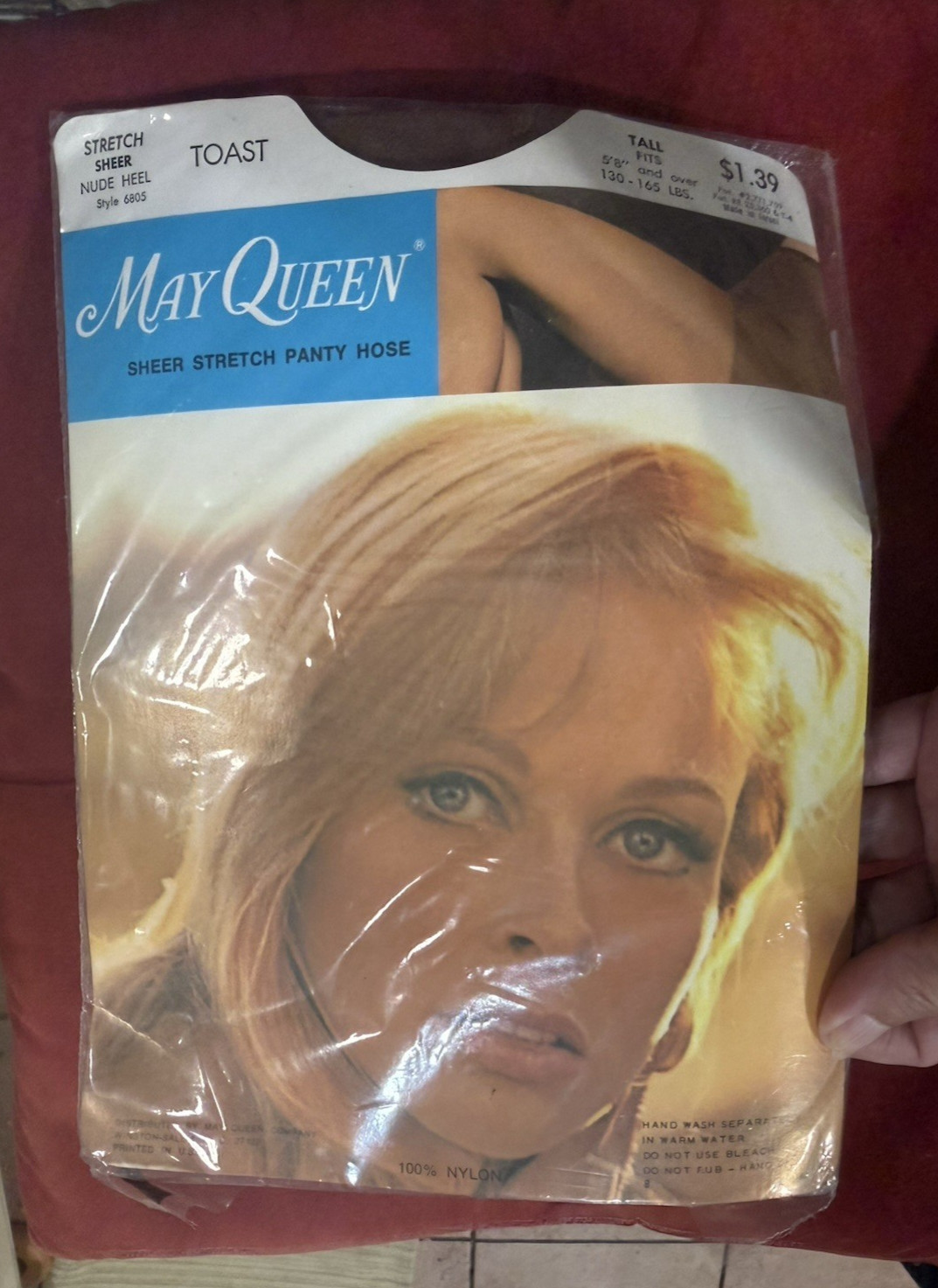Vintage MAY QUEEN 6805 Stretch Nude Heel Panty Hose TALL 120-150 lbs 5’8”+