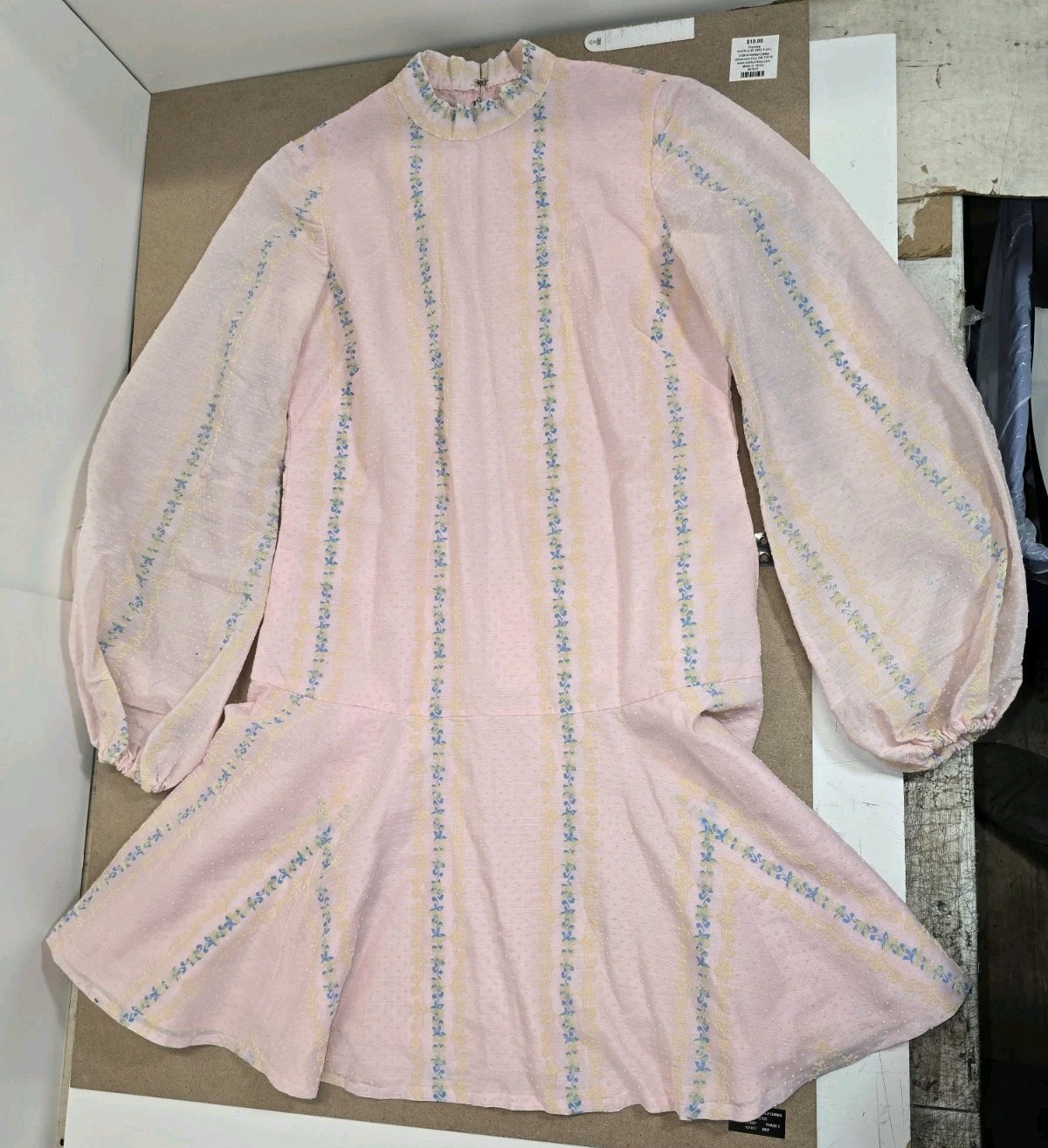 Vintage handmade Pink cotton blue accented Dress