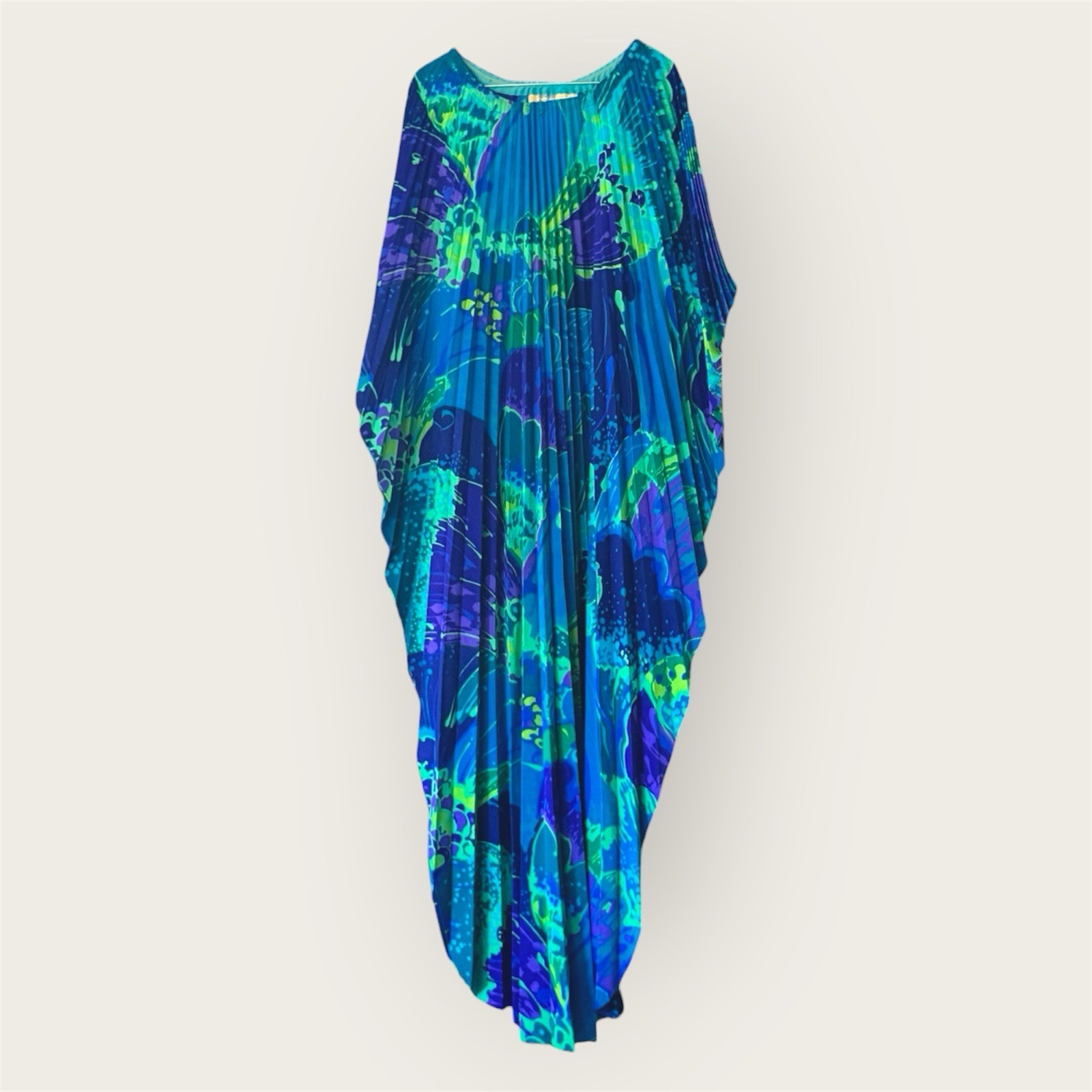 Andrade Vintage Hawaiian Kaftan Accordion Pleated Psychedelic Colors Acrylic