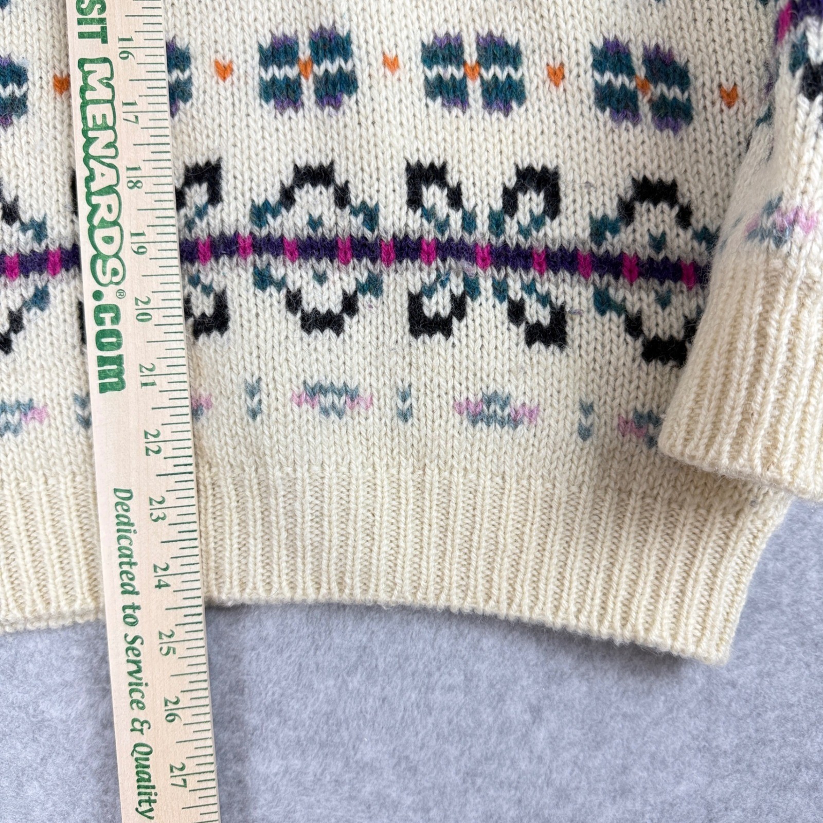 Vtg LL Bean Shetland Wool Fair Isle Sweater Womens Large Cream 100% Wool