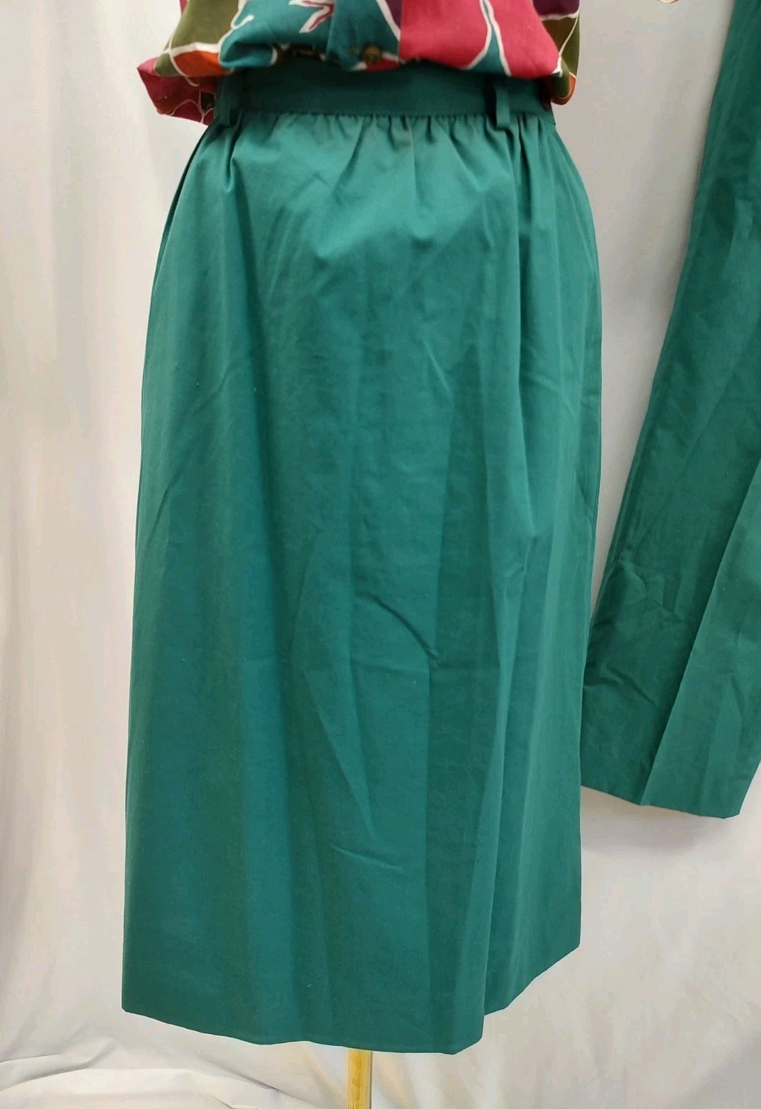 70’s John Meyer Leisure Set Outfit Pants Skirt Top Blouse Retro Floral Green 6/8