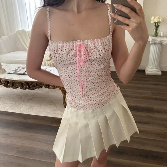 Y2K Moda International S Floral Coquette Shabby Chic Milkmaid Tank