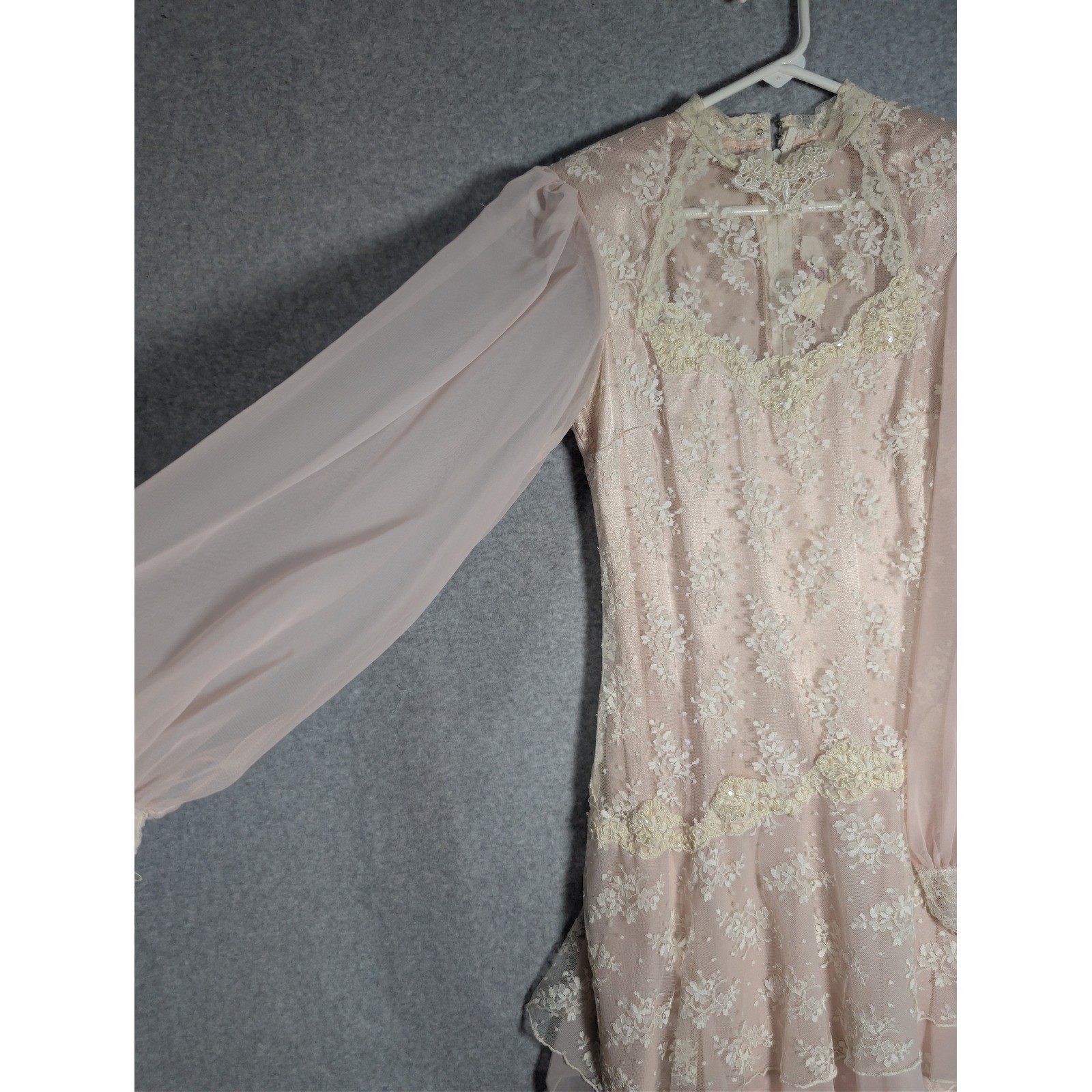 Susan Lane Country Elegance Dress Womens 12 Pink Vintage Lace Tiered Maxi