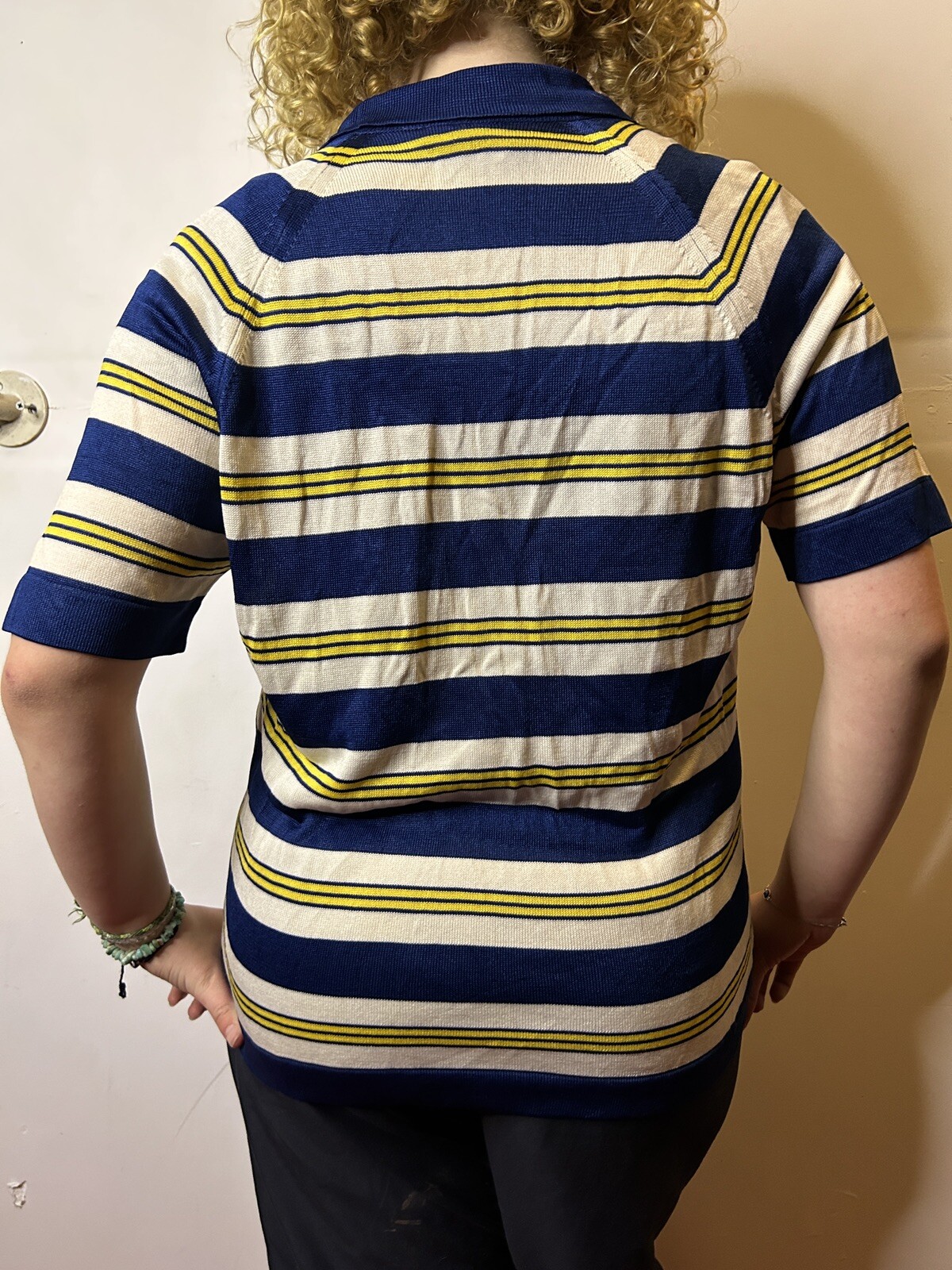 Vintage Australian 70s David Keys Connie Style Cardigan Blue Striped Knit AU 14