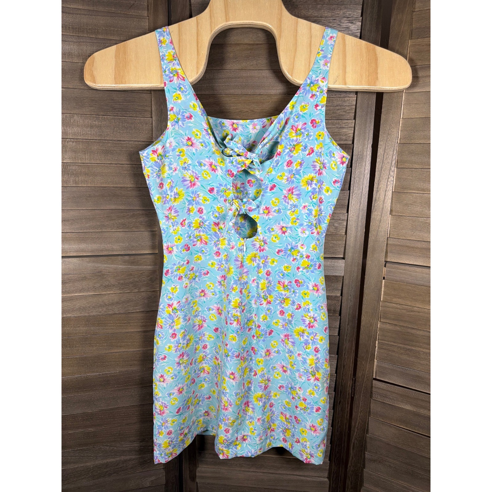 Vintage Guess Maurice Marciano Floral Mini Dress Blue 90s Sleeveless Size 10 USA