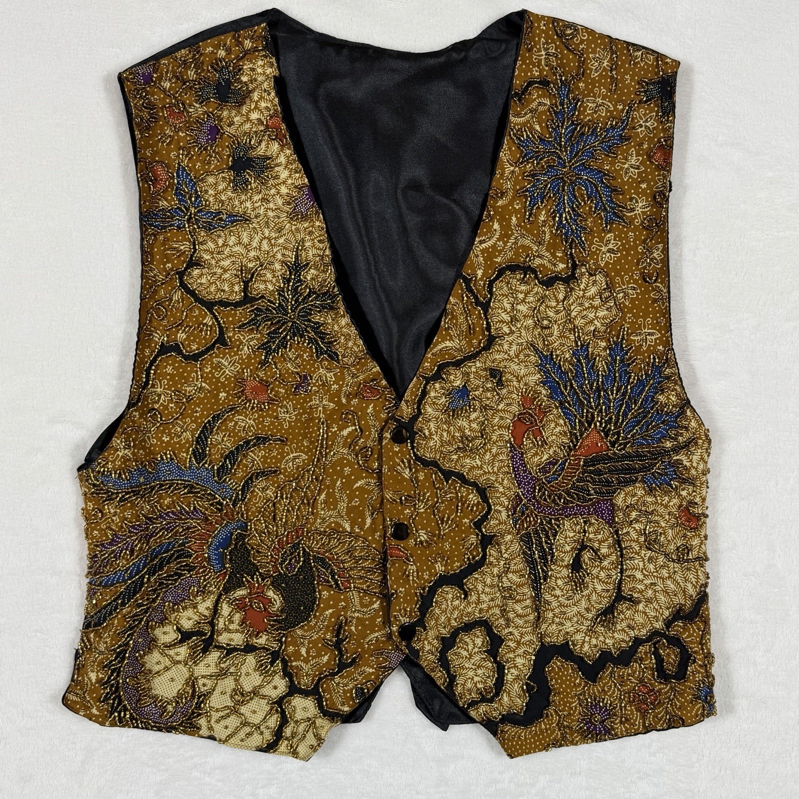 Kenar Vest Peacock Bird Gold Beaded Women’s Small Gypsy Art Deco Boho Vintage