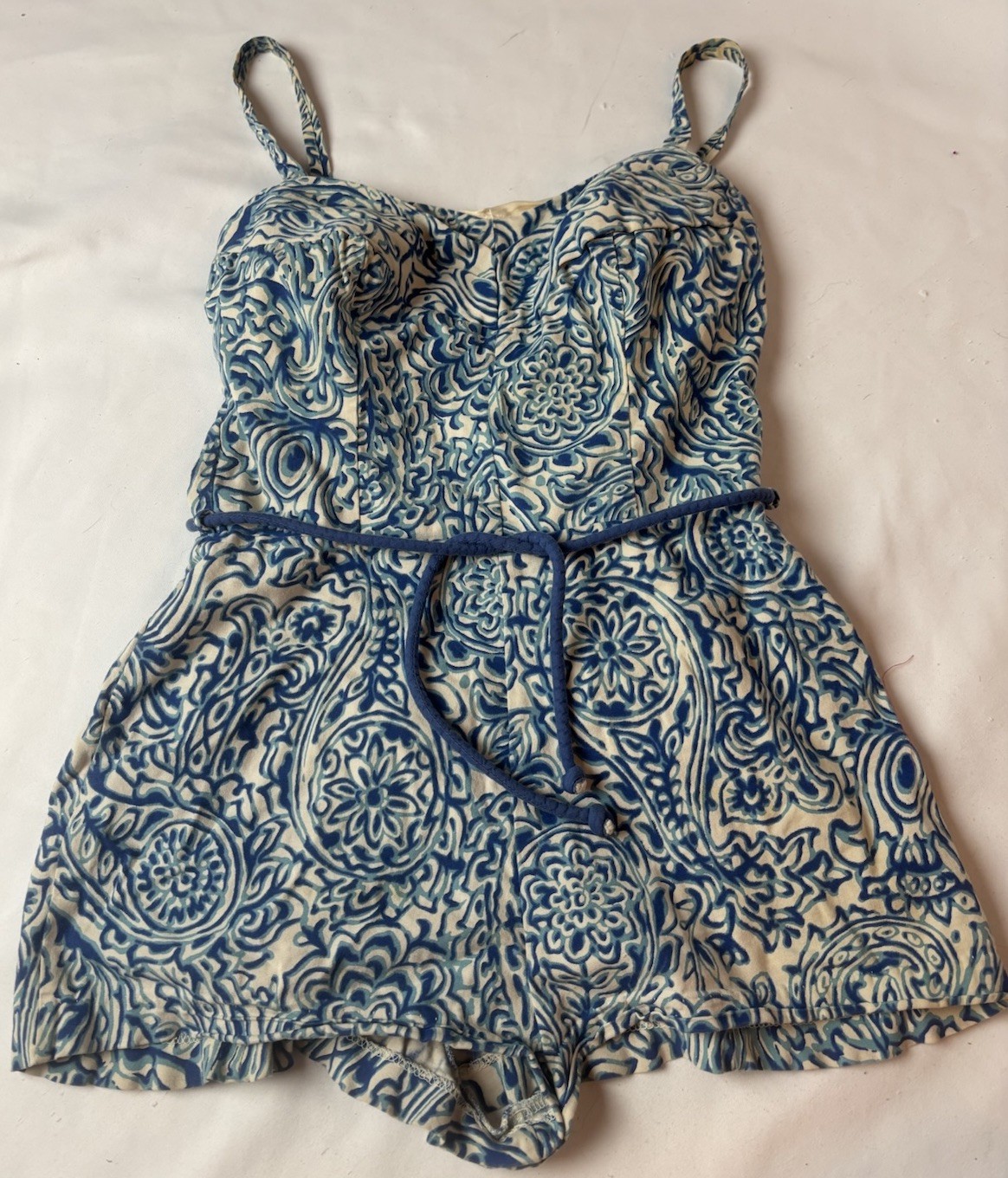 Vintage Cole Of California Swimsuit Playsuit Romper Blue White Sz (14) Medium
