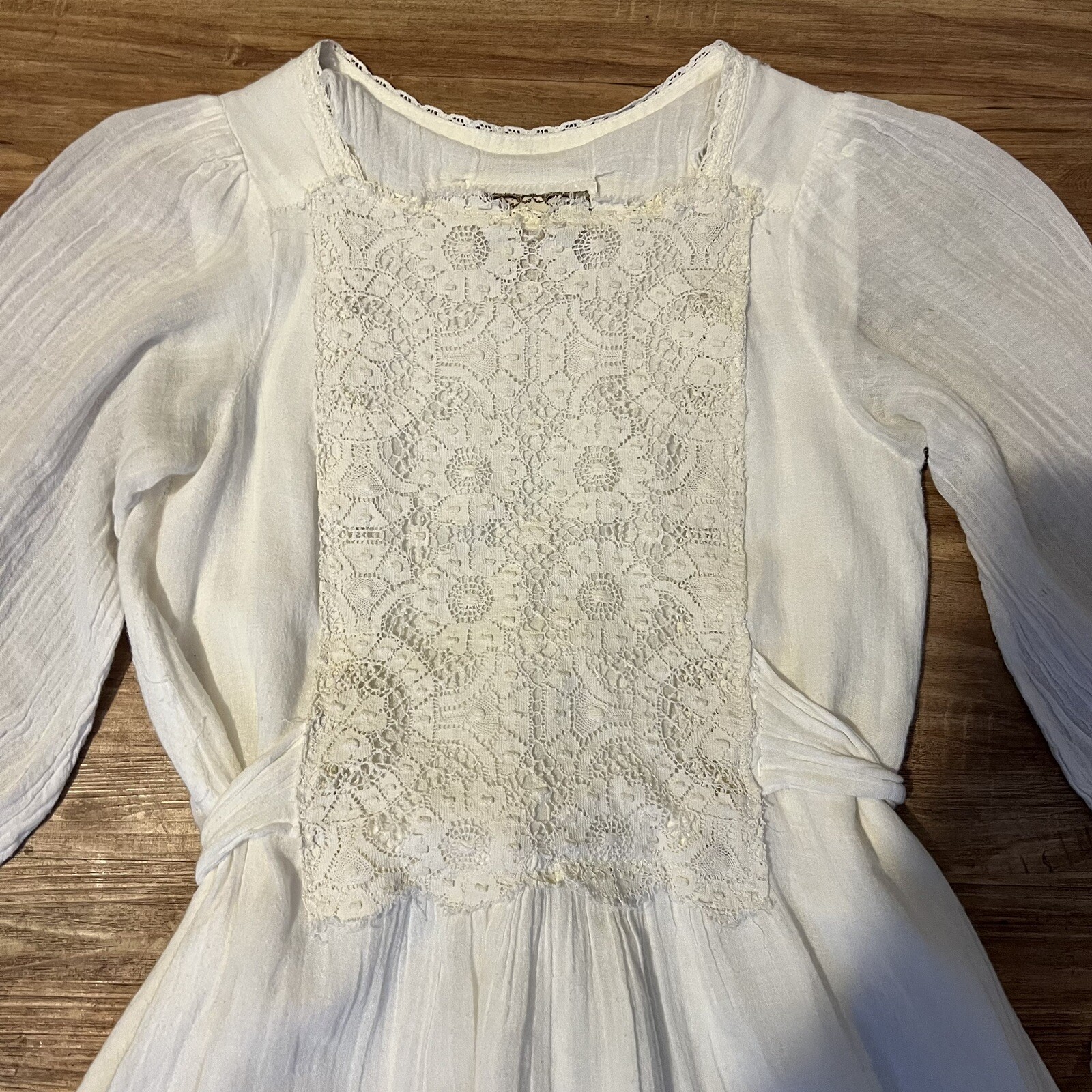 Gunne Sax Cream Gauze & Lace Maxi Dress Cottagecore Prairie Dress Boho Wedding S