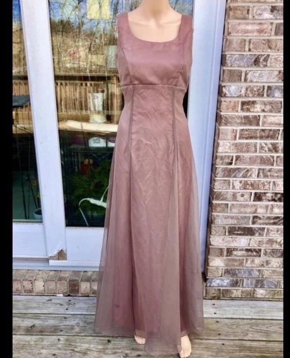 Vintage 90s Brown Grey Chiffon Champagne Formal Classic Glam Prom Gown