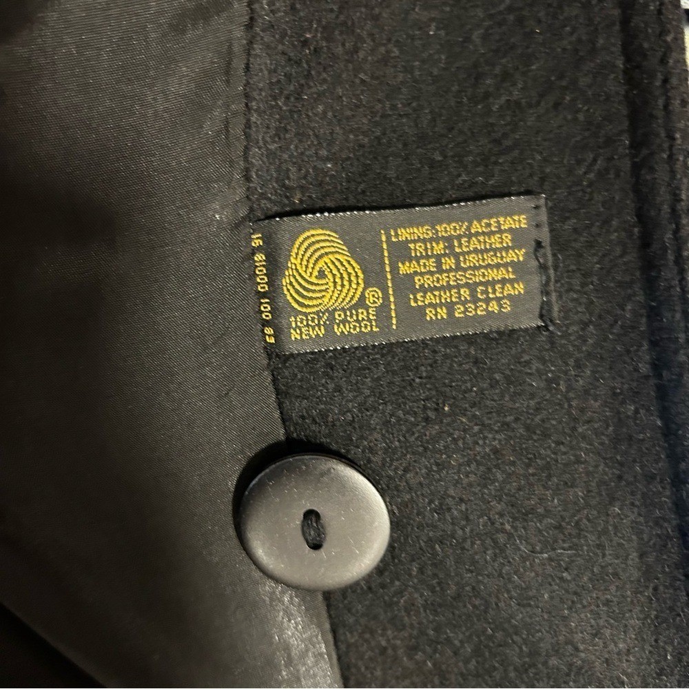 David Benjamin Collection Black Wool Leather Trim Soutache Shoulder Coat Large