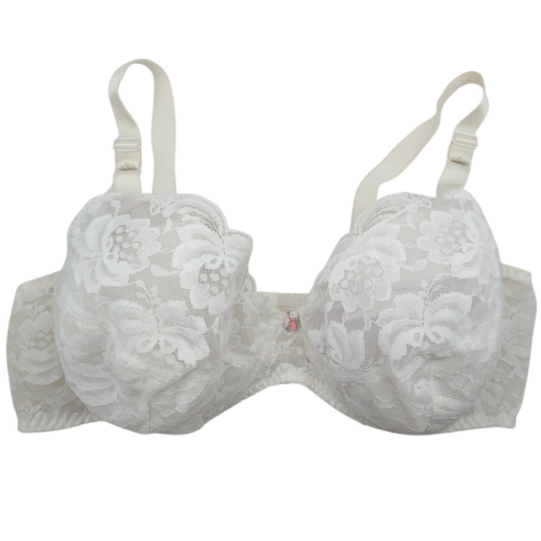 Vintage 80s Fredericks of Hollywood White Lace Underwire Floral Rose Bra large