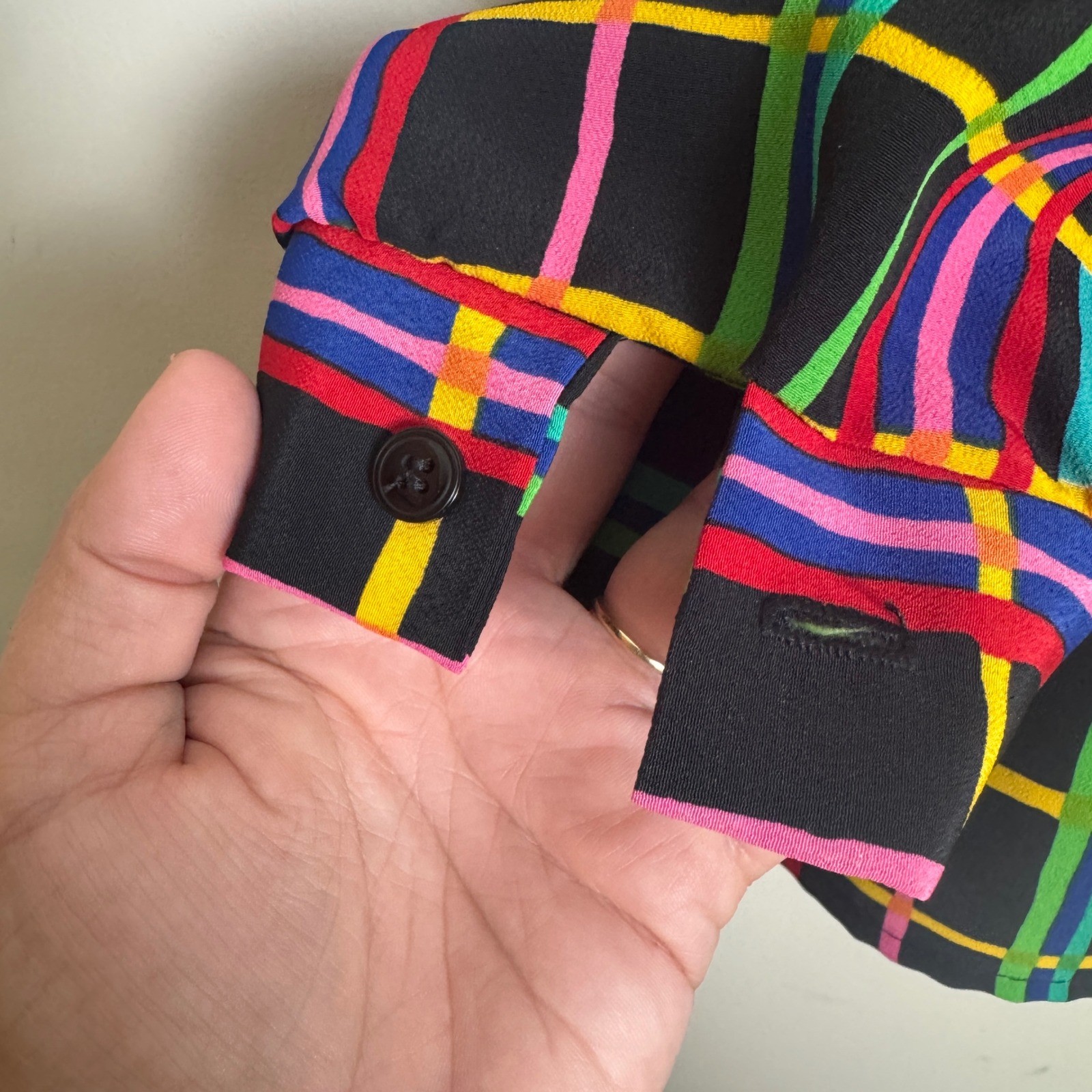 Vintage Graff Californiawear Rainbow Grid Plaid Button Up Blouse Size 14