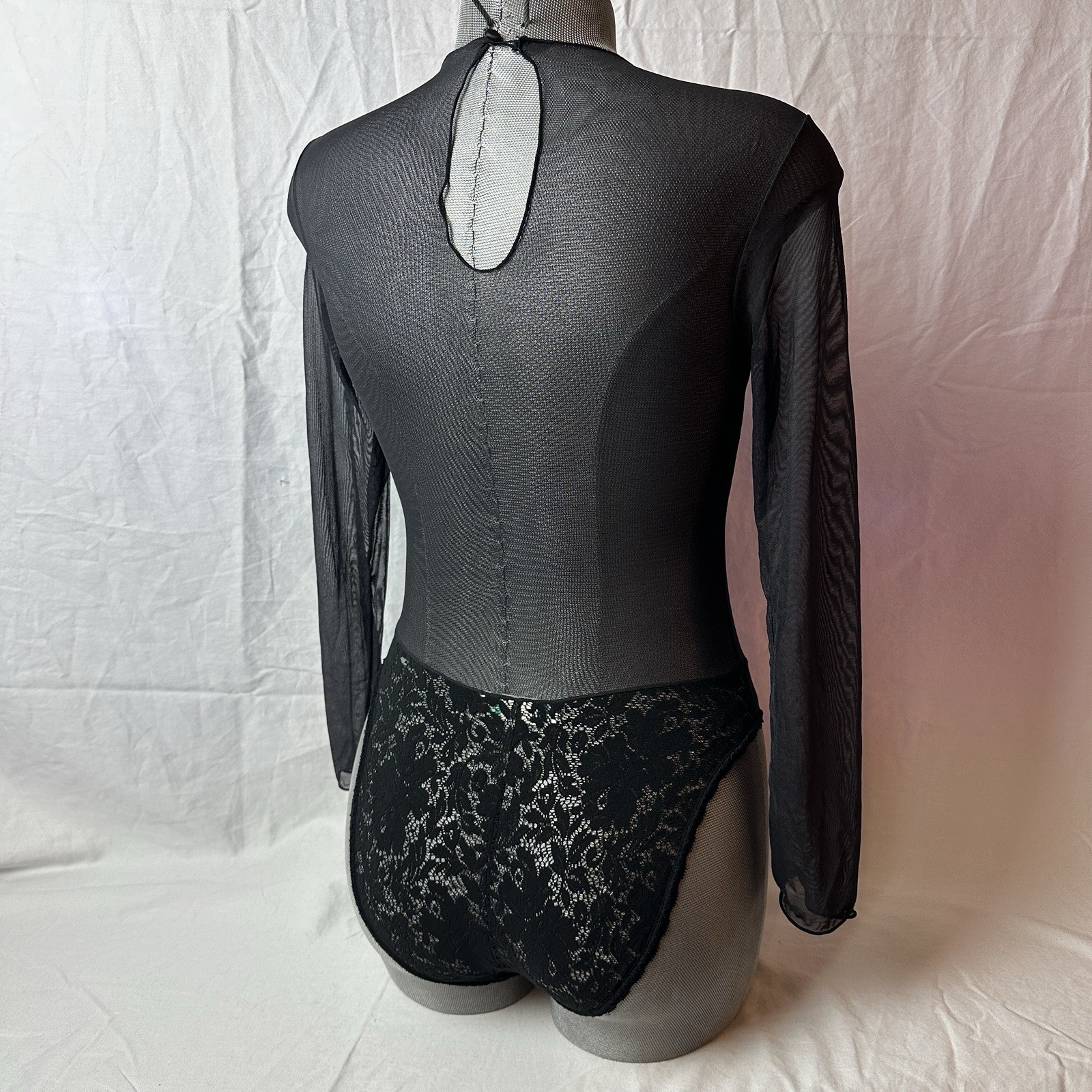 Vtg 80s Guy Laroche Black Sheet Bodysuit Teddy Romper Lace Bottom Sz S Nylon
