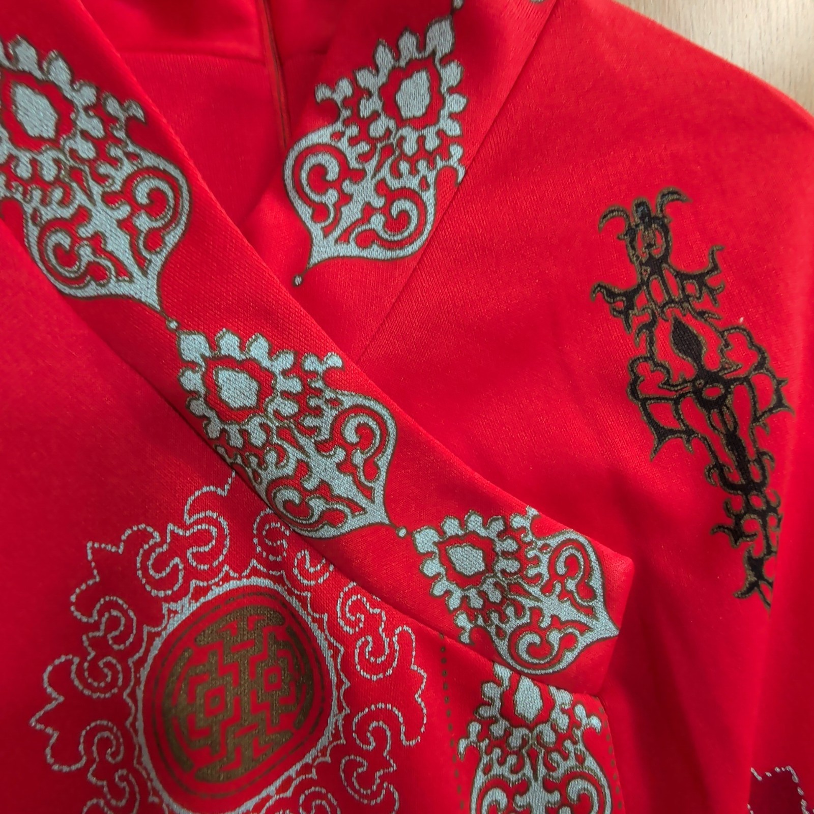 Vintage Alfred Shaheen Asian Inspired Hawaiian Aloha Maxi Dress Red Sz S M