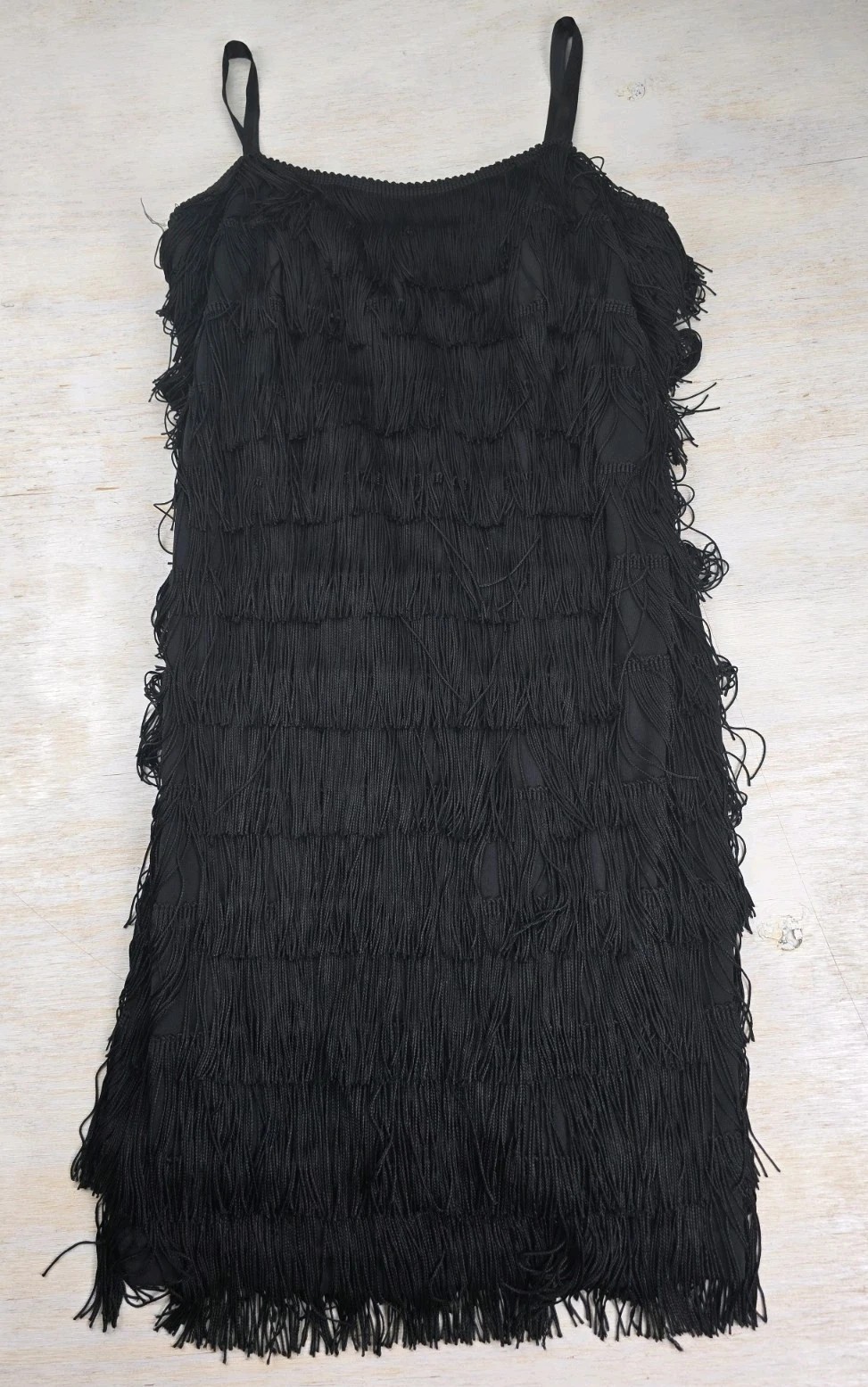 Vintage 90s Onyx Nite Fringe Dress Black Flapper Style Size 10 USA Made Cocktail