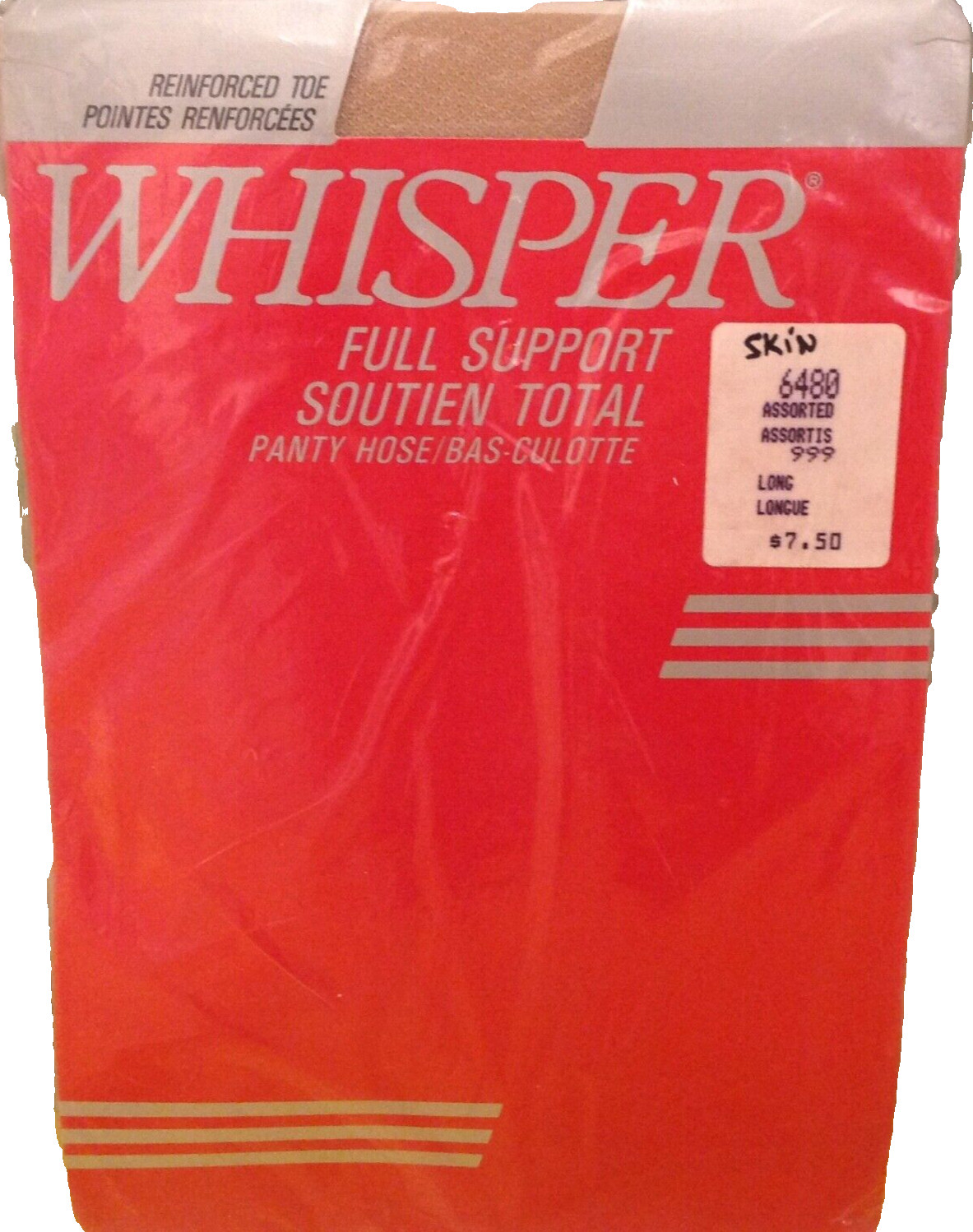 Vintage Pantyhose Whisper Full Support Color Skin Size Long 120-135 Lbs B003D