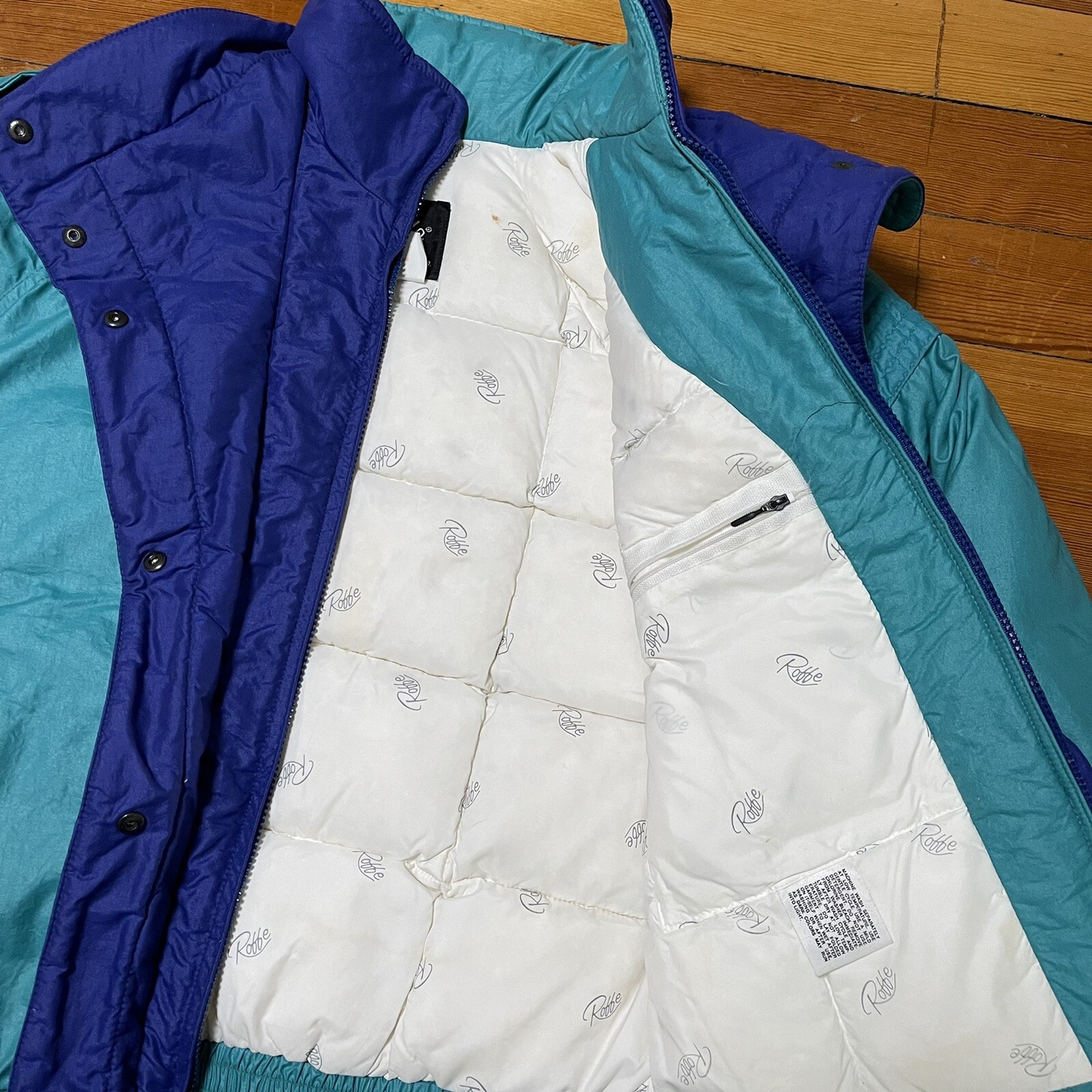 Vintage Roffe Skiwear Women’s Retro Teal/Purple Ski Snowboard Jacket Size 12 USA