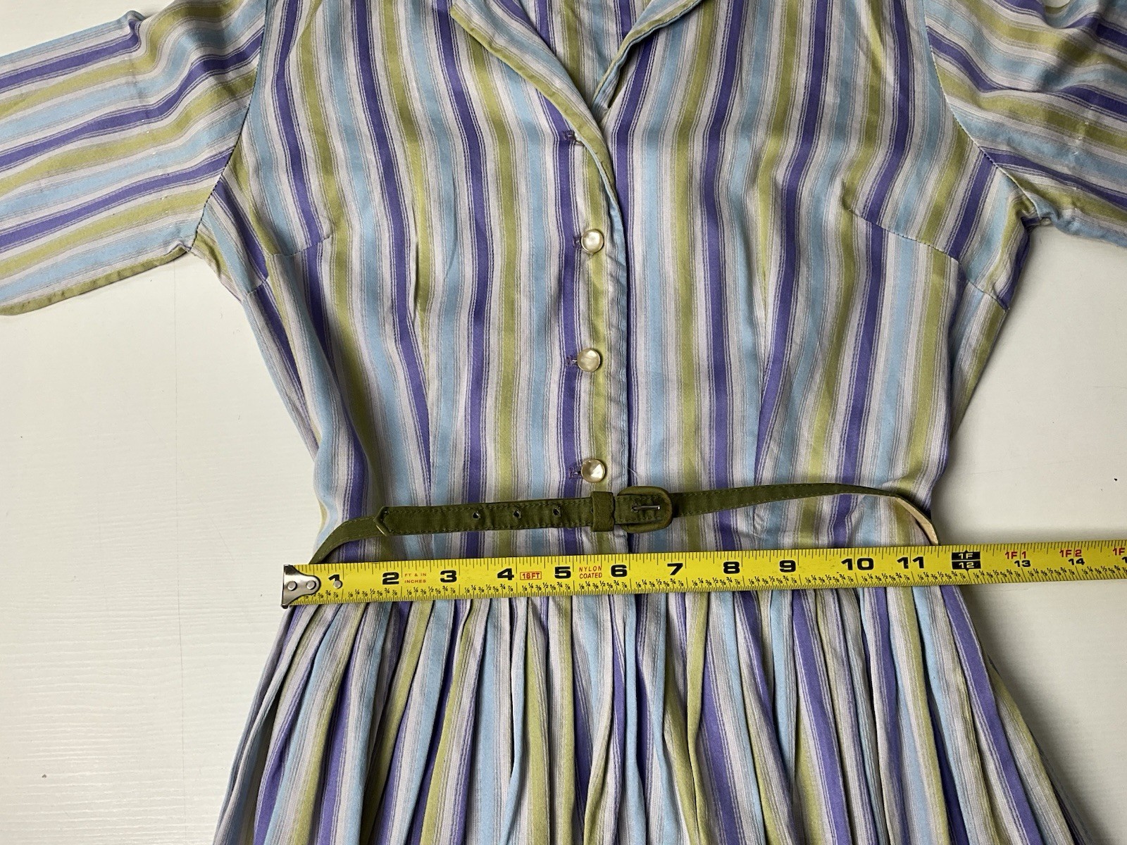 1950s Pat Perkins Vintage Sun Dress 100% Cotton Striped Button Up Belted XS/S