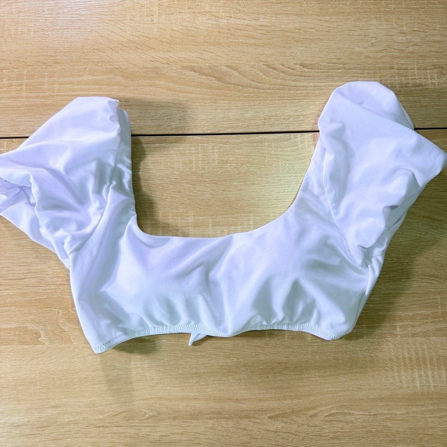 Raisins Paris Puff Sleeve Bikini Top White Size Large NWOT