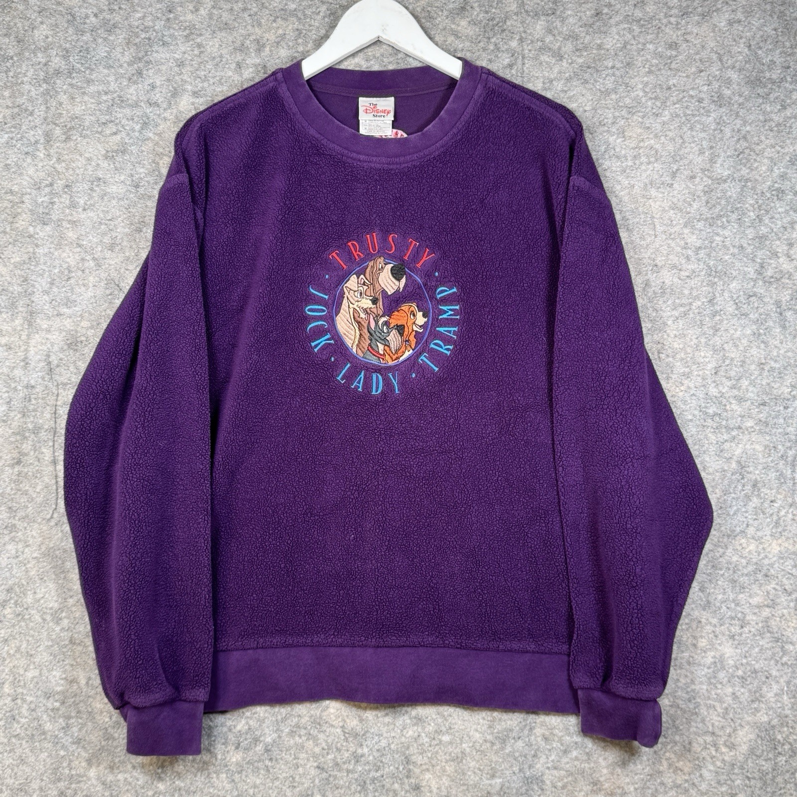 Vintage Disney’s Lady And The Tramp Sweatshirt Womens Size M 23×26 Purple Fleece
