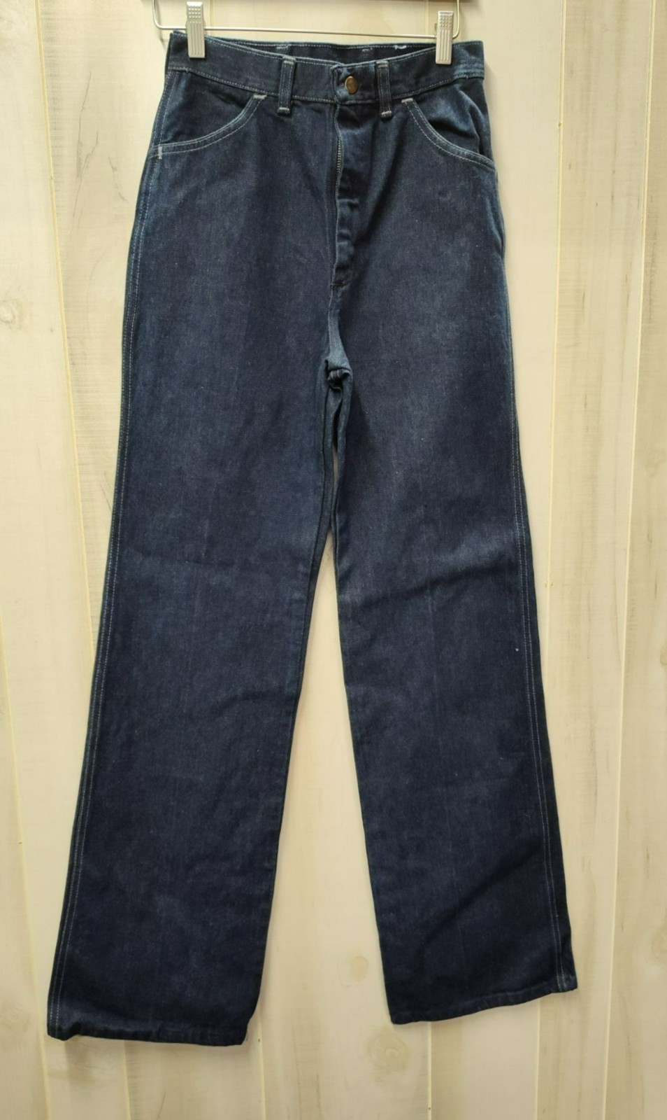 Vintage Maverick Jeans 26×34 High Rise Flare Wide Leg USA Made Blue Stitch NWOT