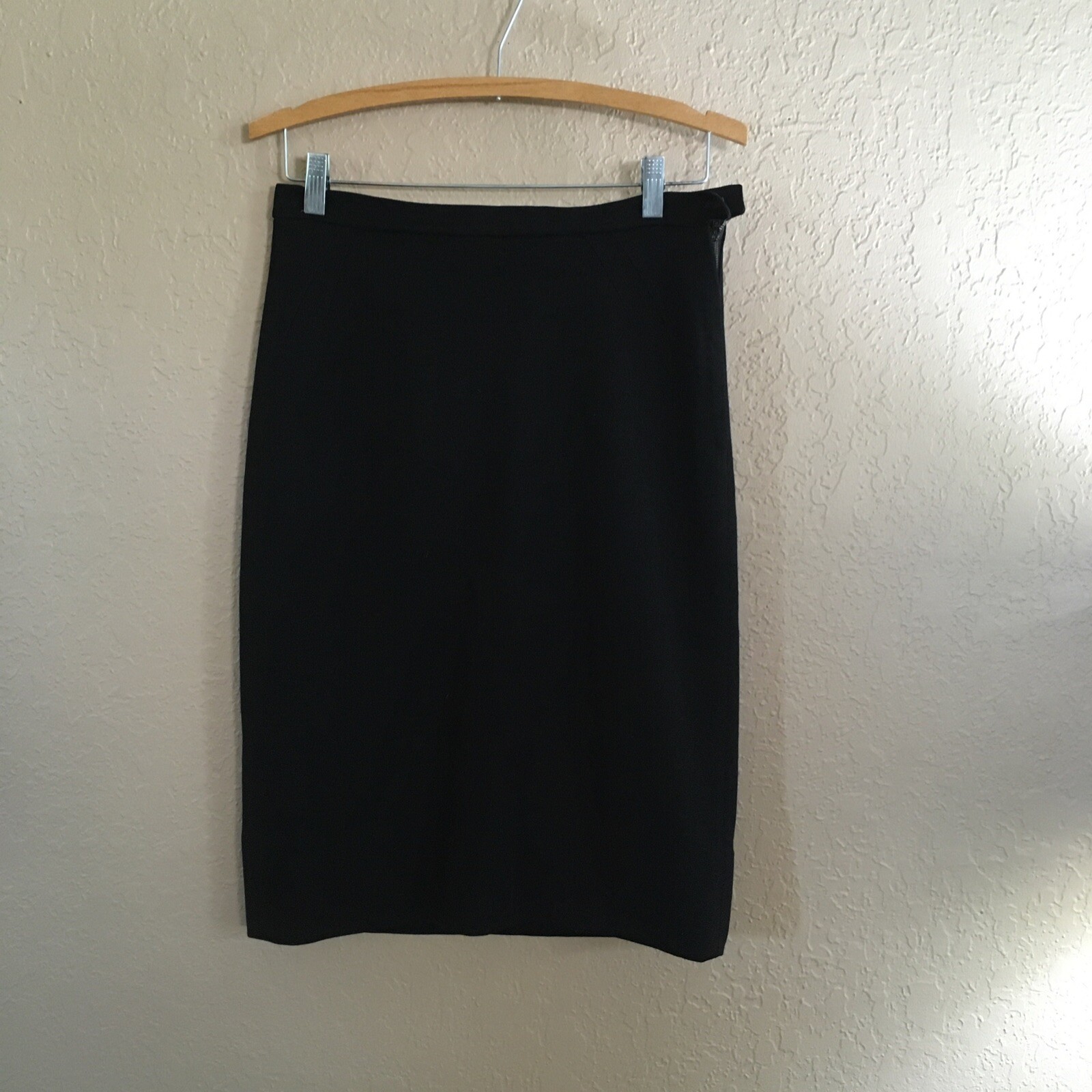 VTG 100% New Wool Black Straight Pencil Skirt Made in England Below Knee DAMAGED