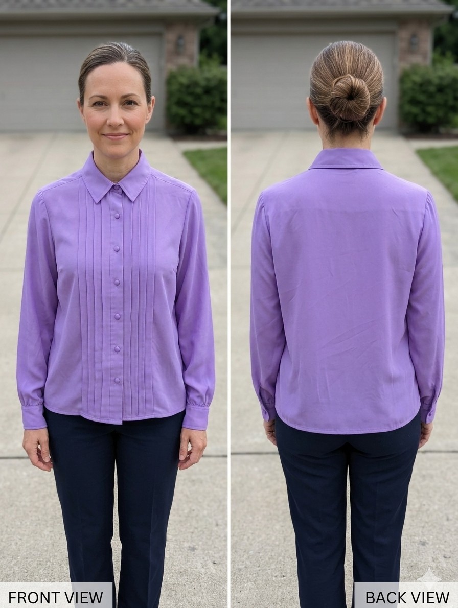 Josephine Vintage 80s Purple Pleated Blouse 10 Button Down Secretary Top Size 10