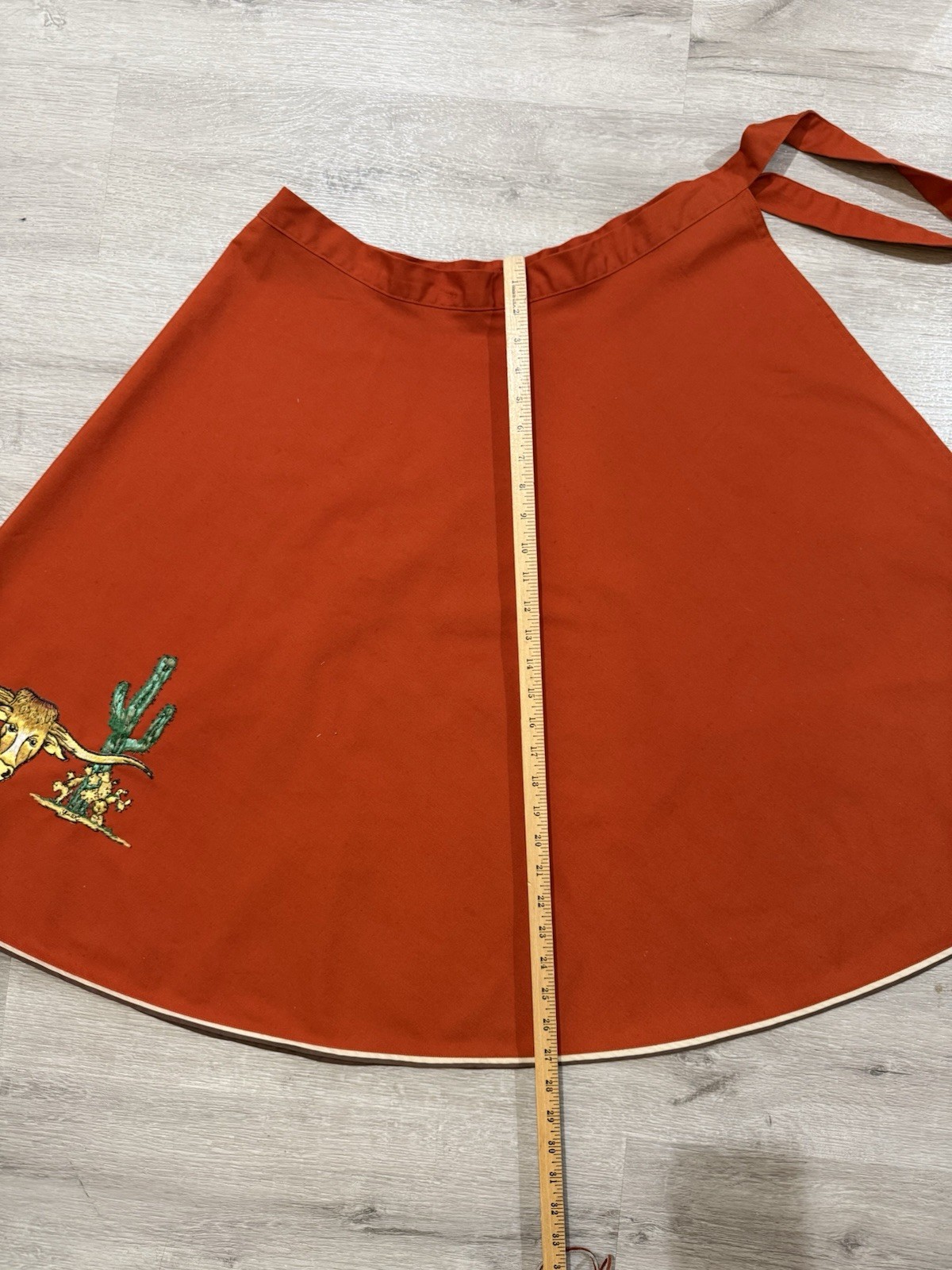 VTG 1970’s Shirley Gadol Co Wrap Skirt Orange Western Embroidered Steer Cactus