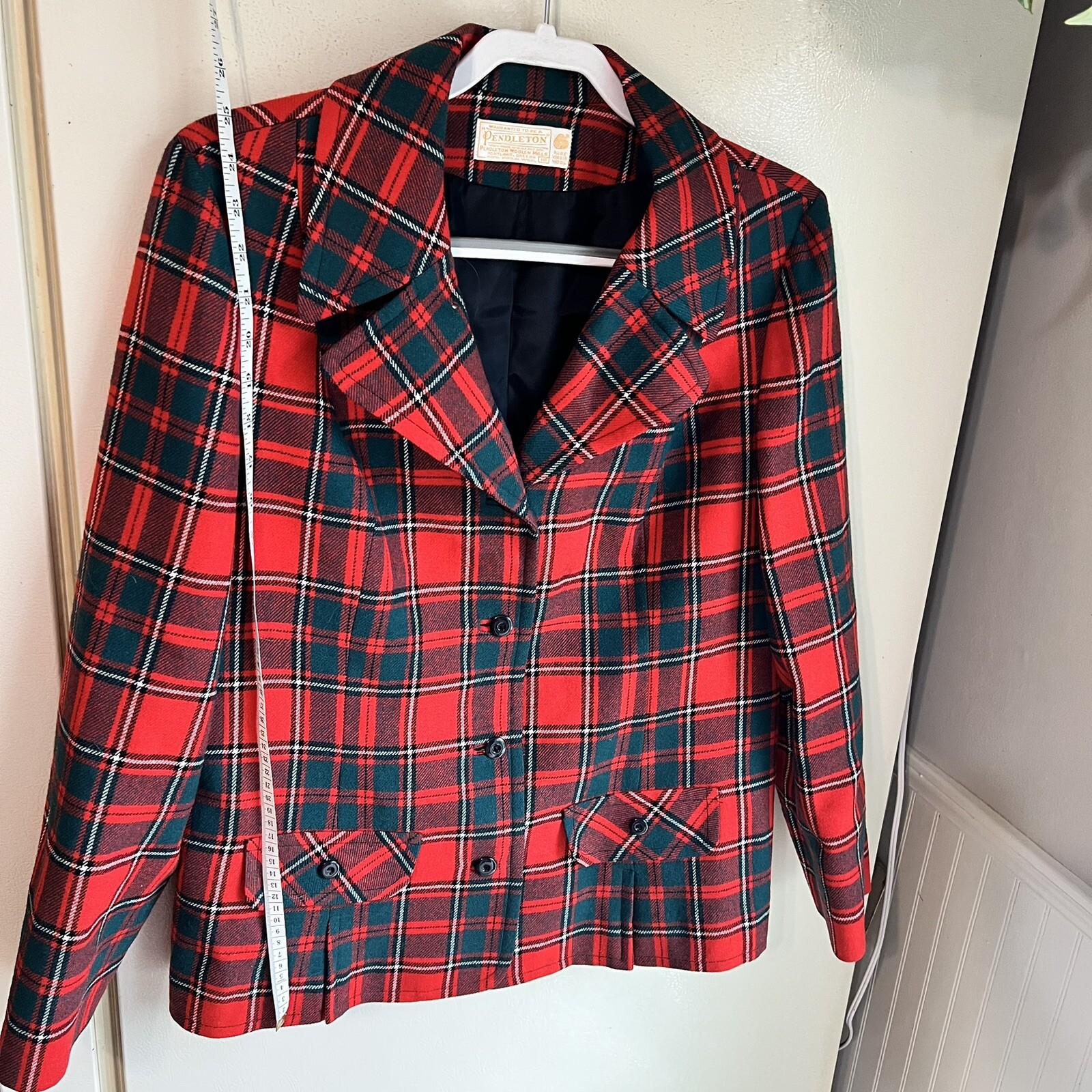 Pendleton Vintage 70s Red & Black Tartan 100% Virgin Wool Classic Blazer Size 18