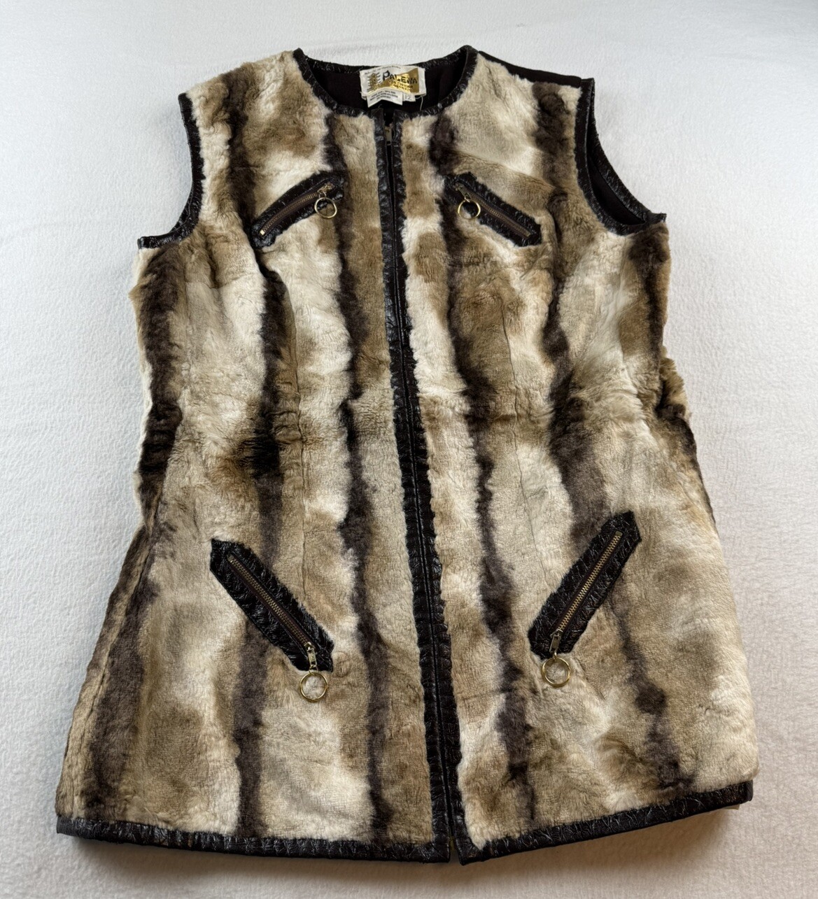 Vintage Palena Knitwear Faux Fur Zip Vest Wool Backing Size 12 Mobwife