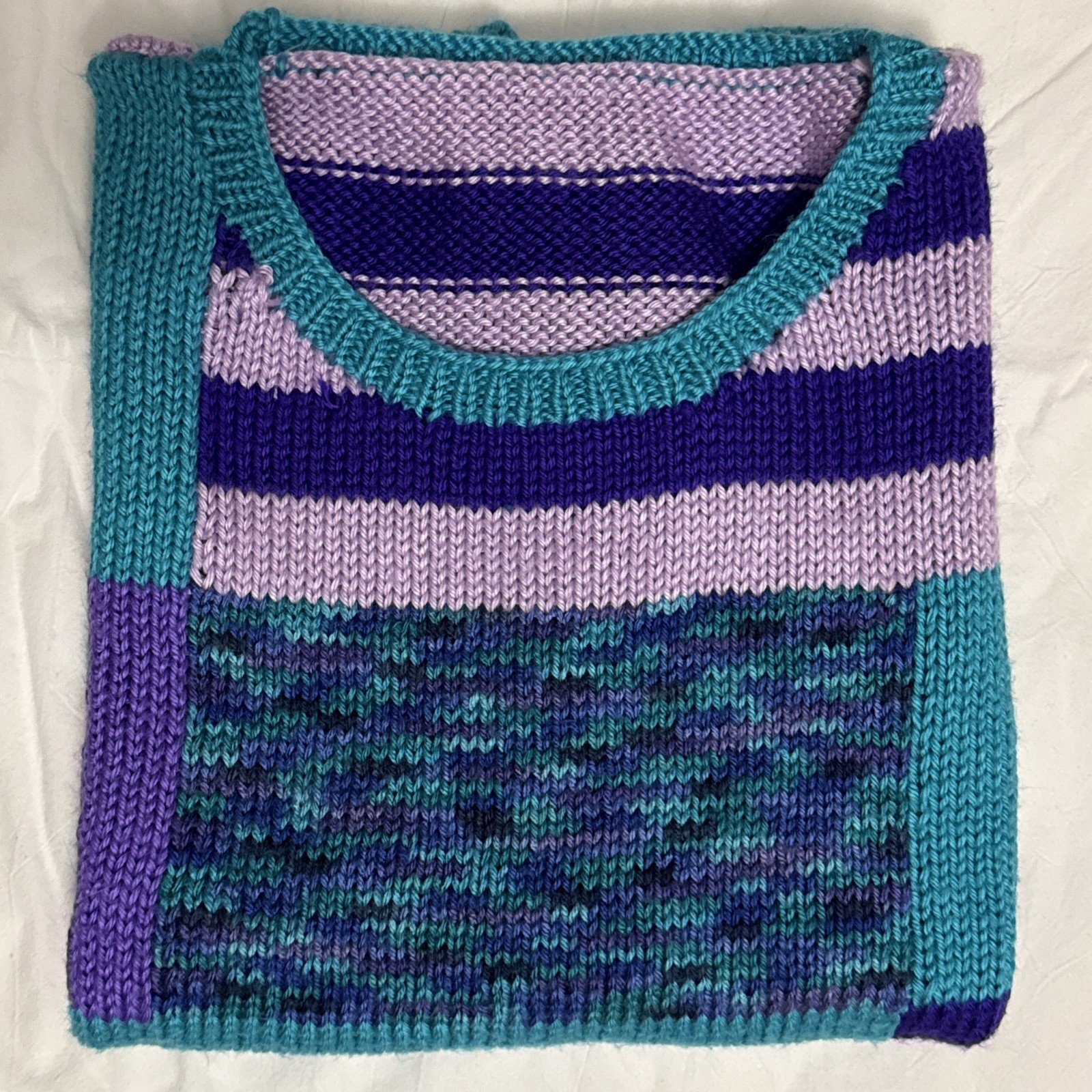 Vintage Handmade Knitted Purple Turquoise Colorblock Sleeveless Sweater Vest XL