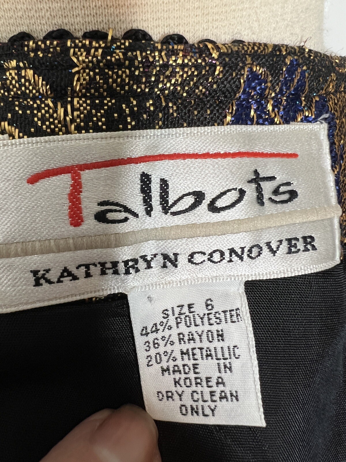 Vintage 80s Talbots Kathryn Conover Metallic Gold Floral Brocade Jacket Size 6
