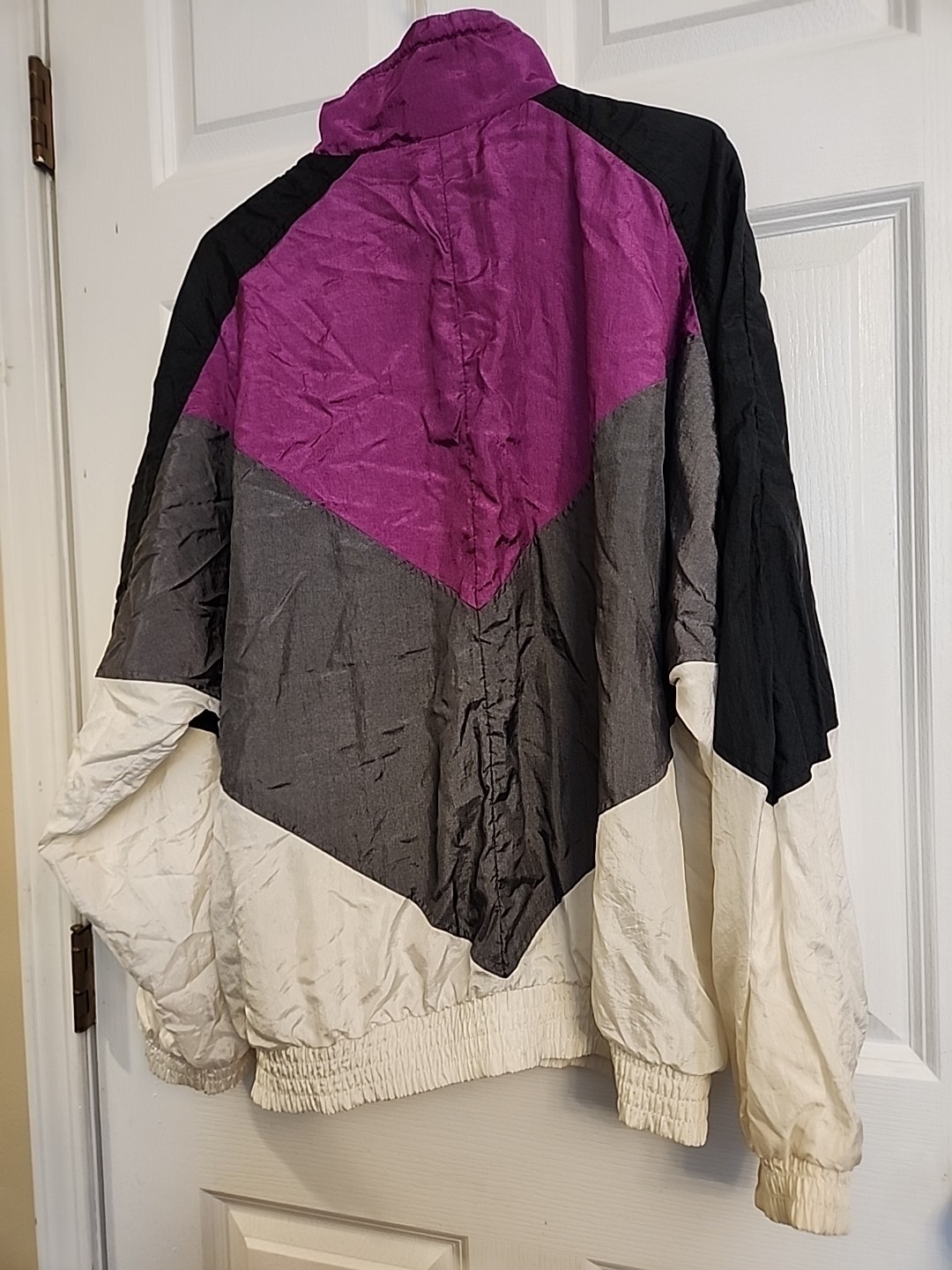 Active Wear Vintage 80s Windbreaker Jacket Large Purple Grey White Black Green